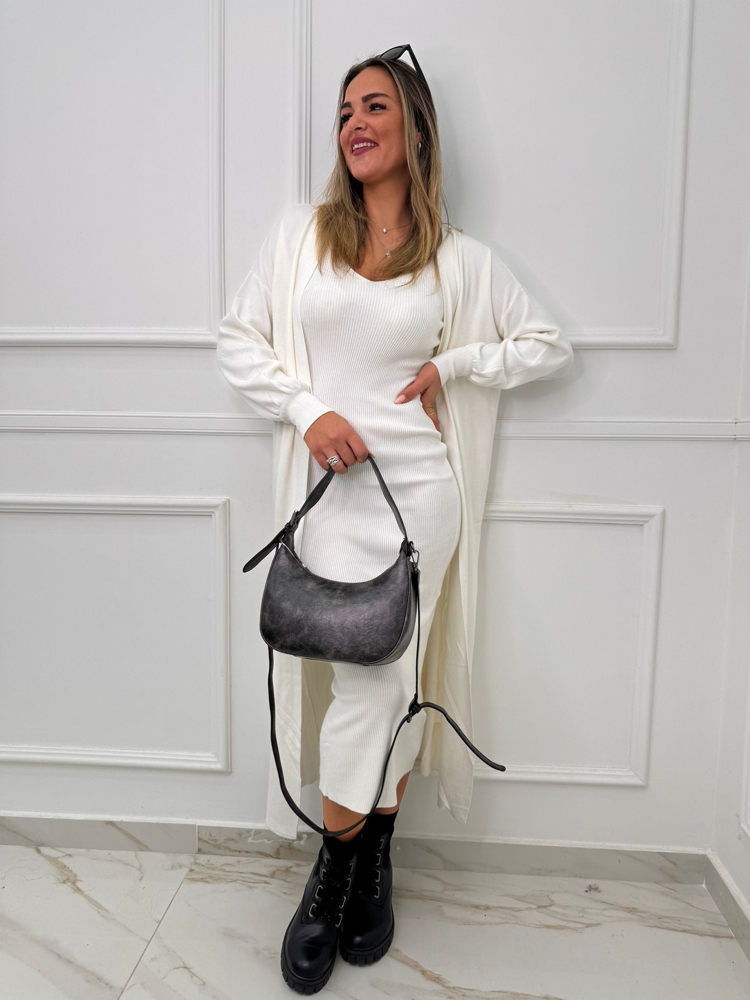 Coordinato 2 pezzi con vestito e cardigan lungo