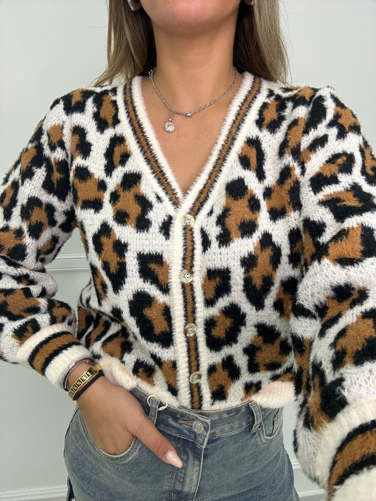 Cardigan animalier scollo a V