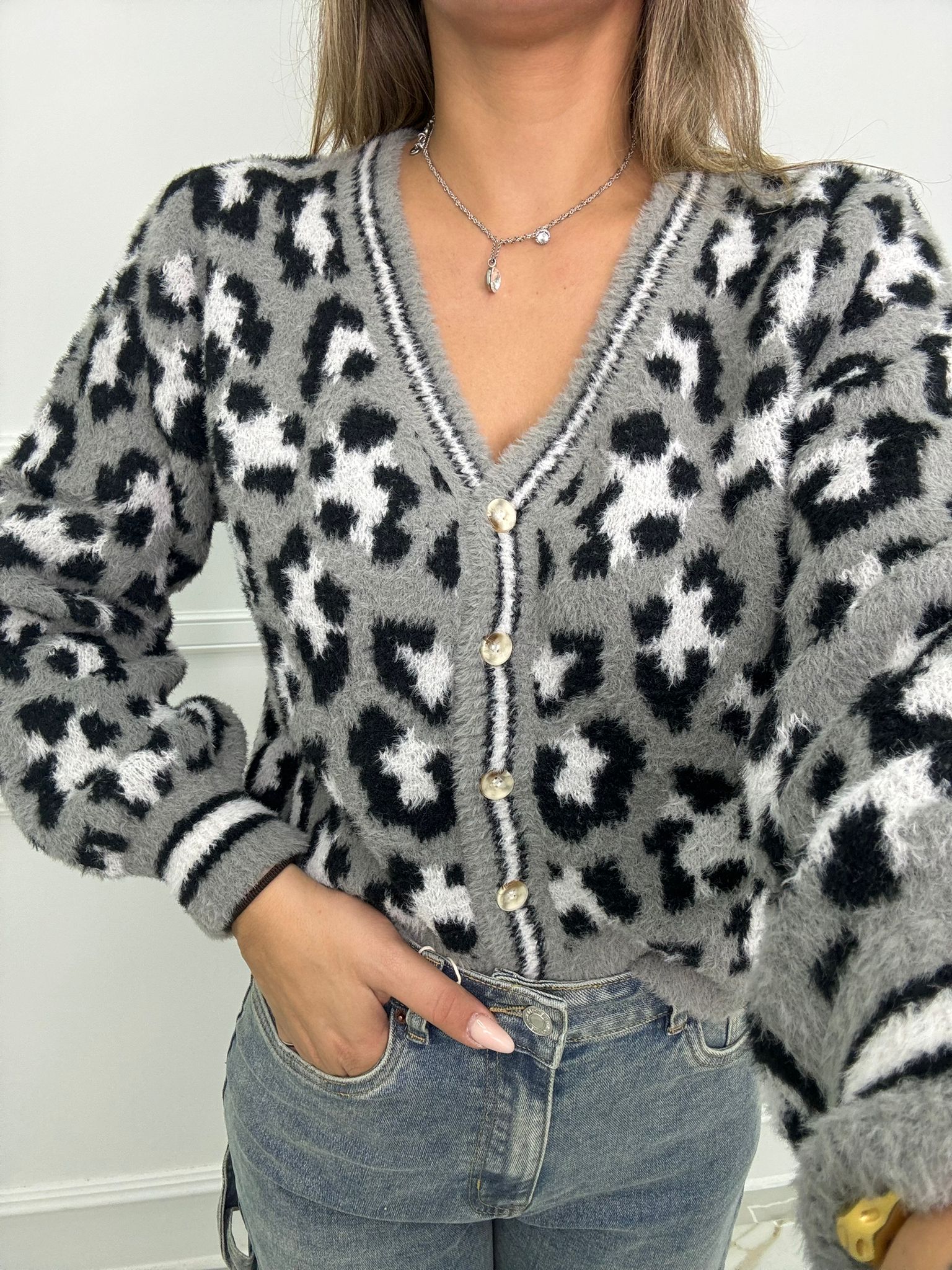 Cardigan animalier scollo a V