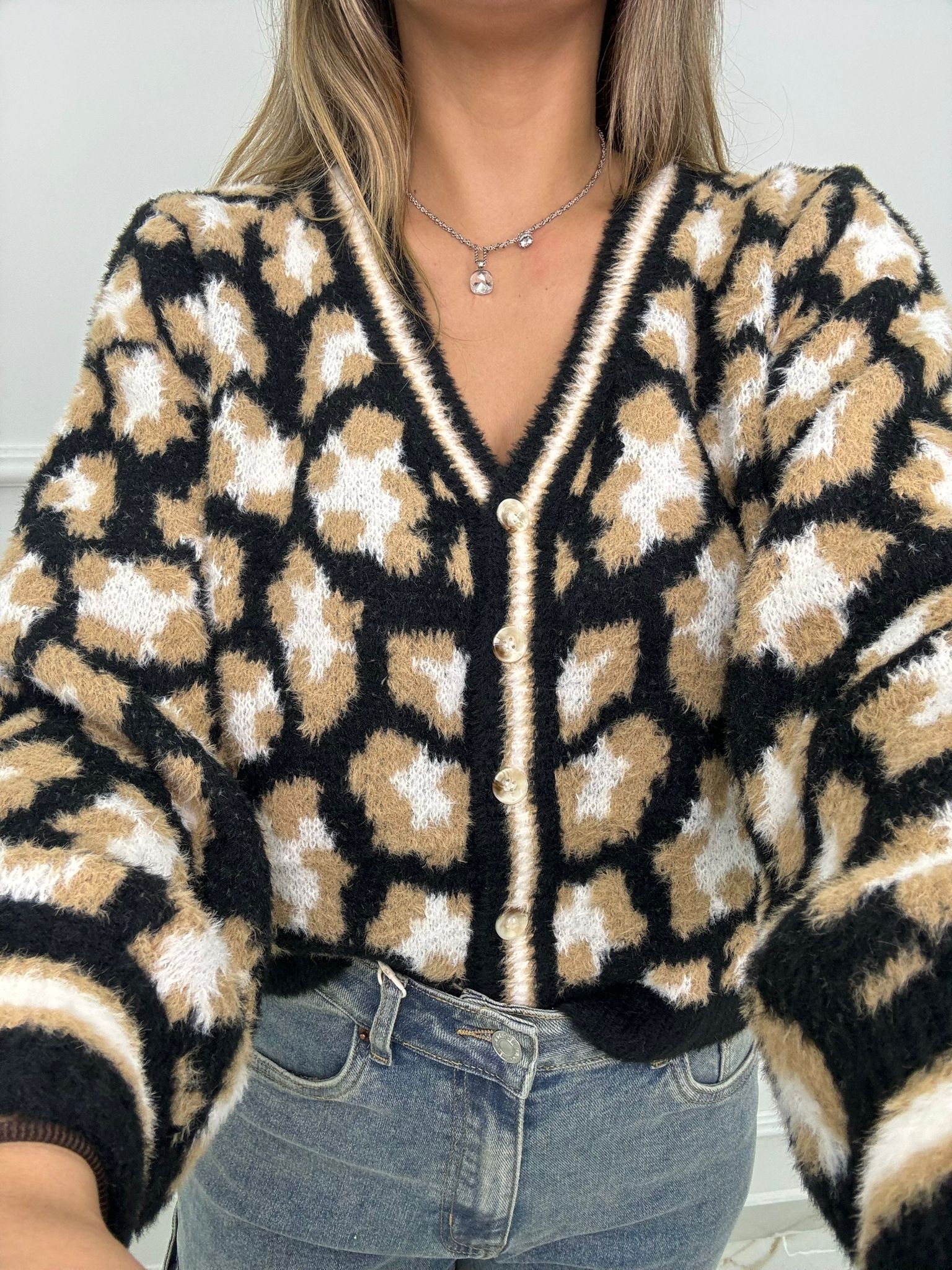 Cardigan animalier scollo a V