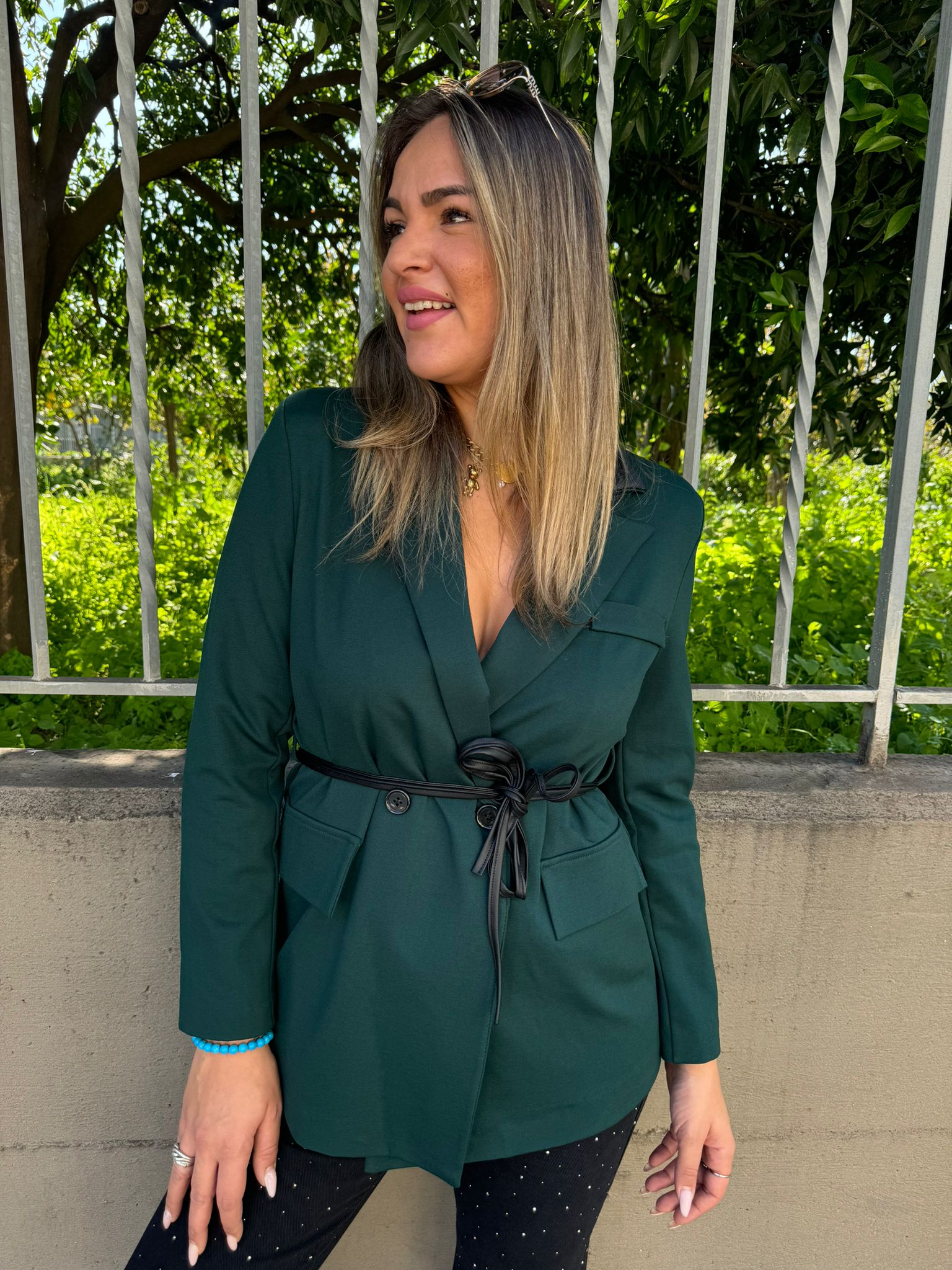 Giacca doppio petto con rever eco pelle