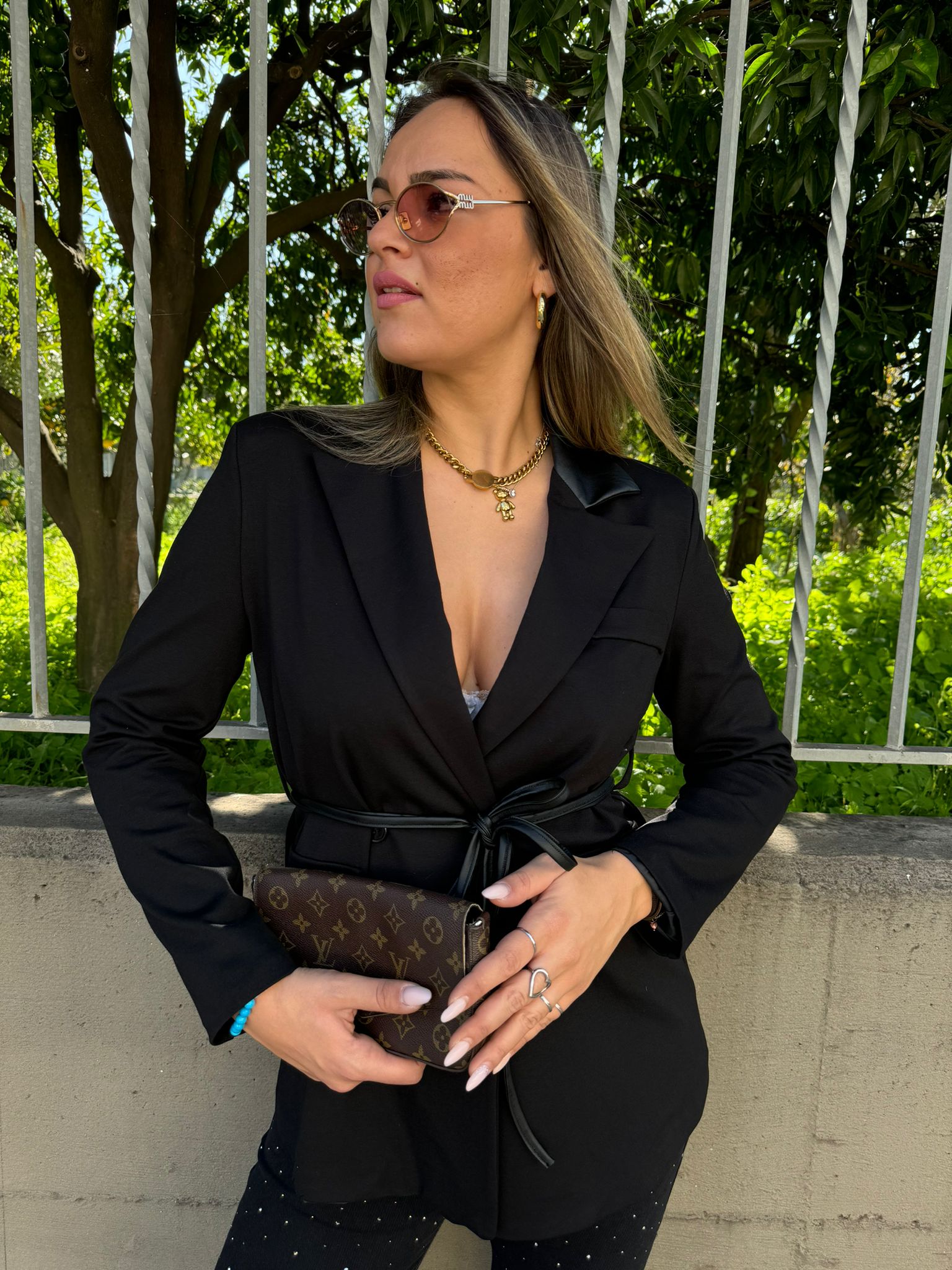 Giacca doppio petto con rever eco pelle