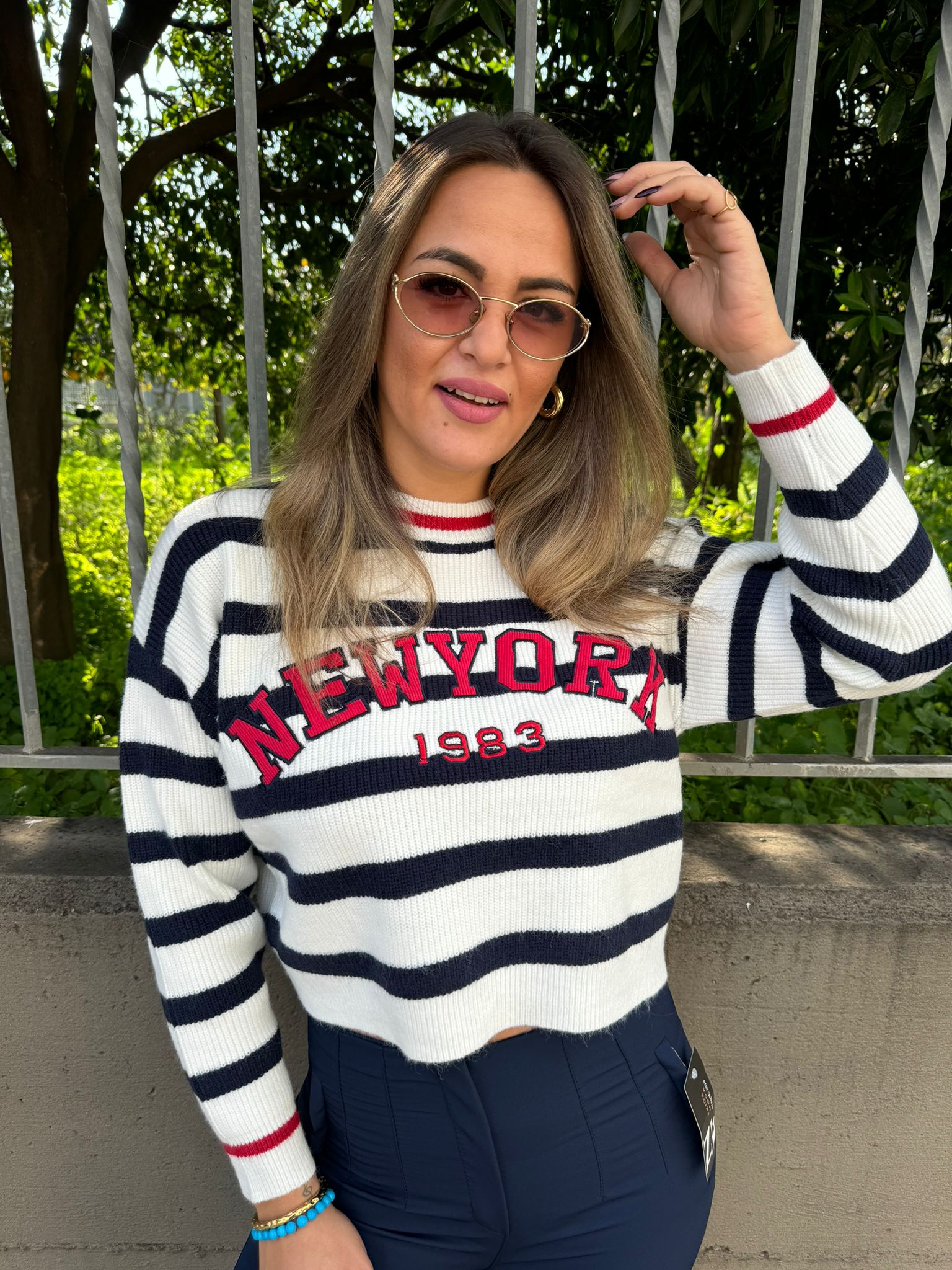 Maglioncino crop a strisce New York