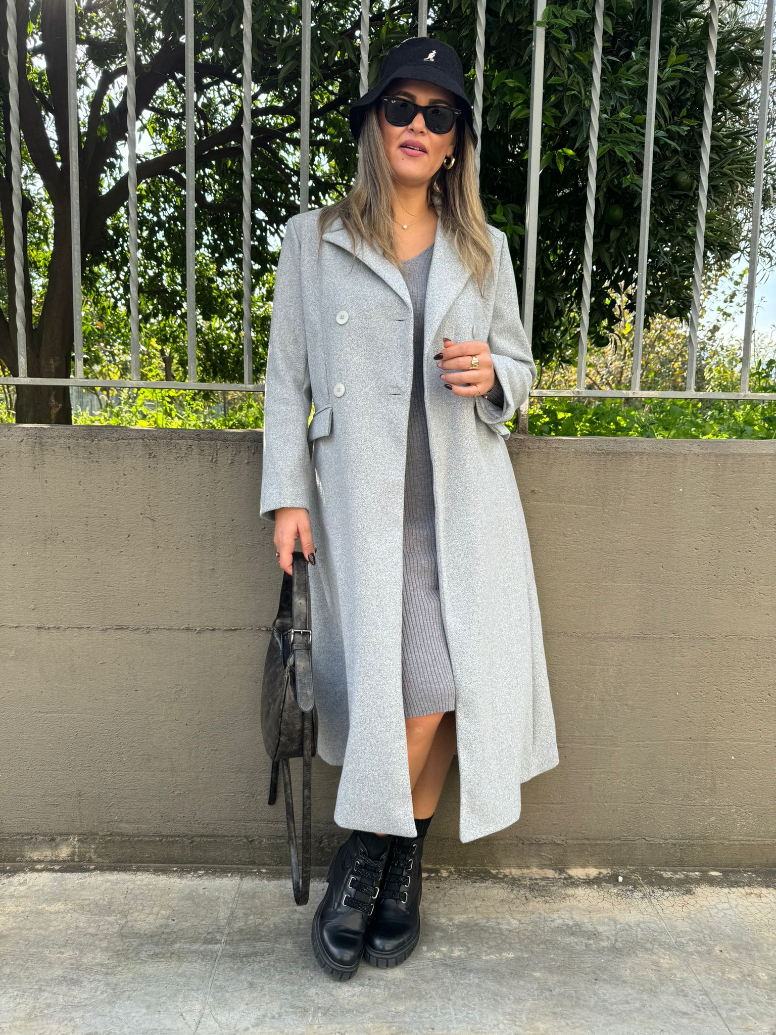 Cappotto lungo doppio petto tinta unita