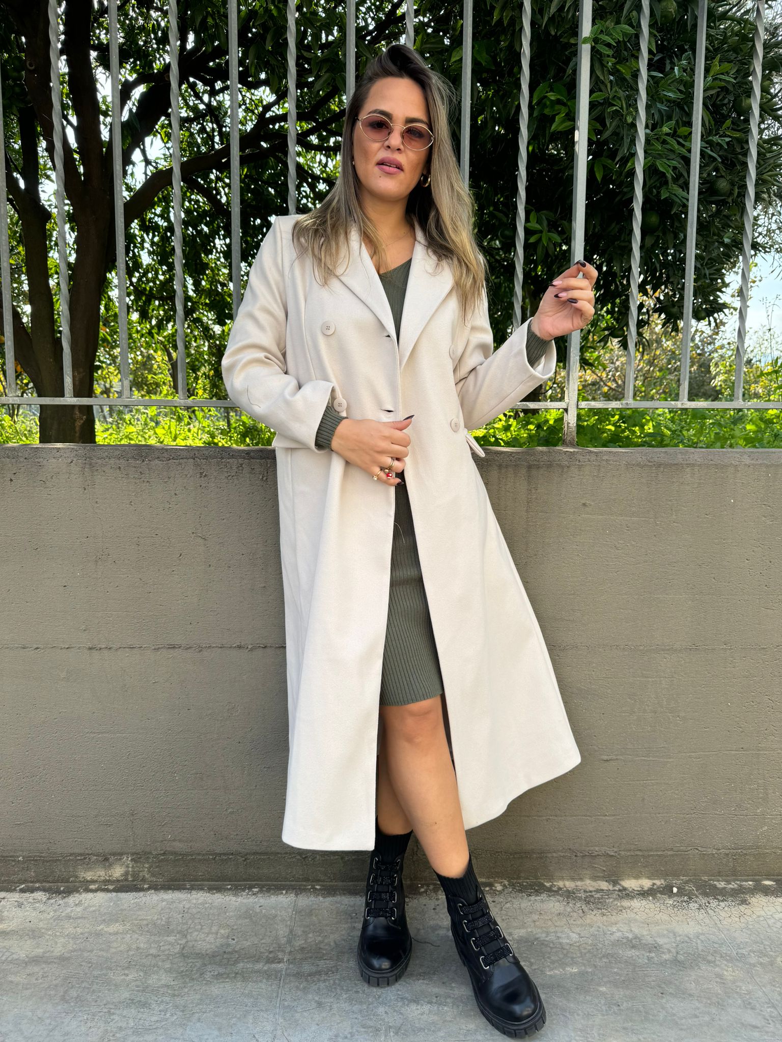 Cappotto lungo doppio petto tinta unita