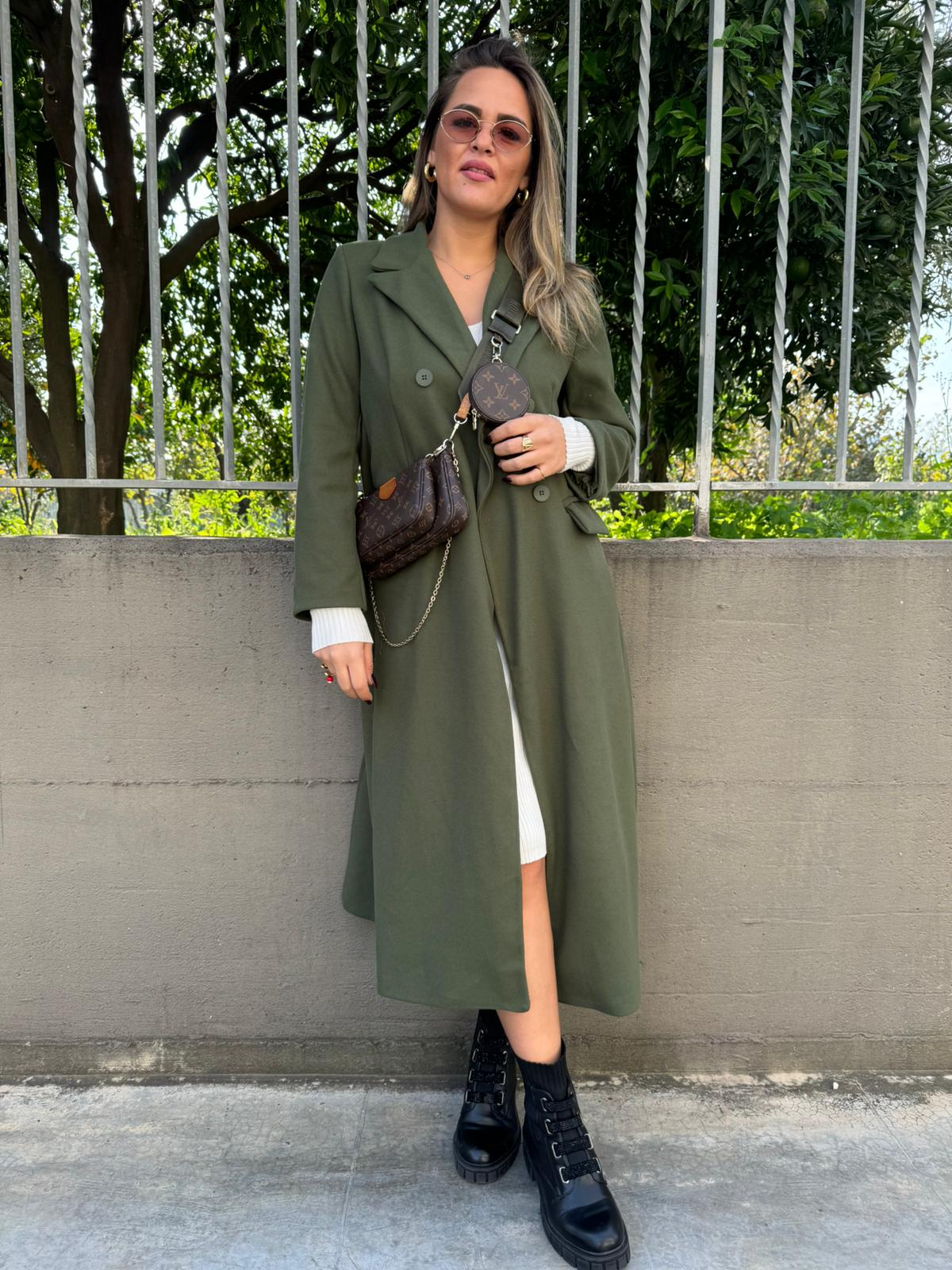 Cappotto lungo doppio petto tinta unita