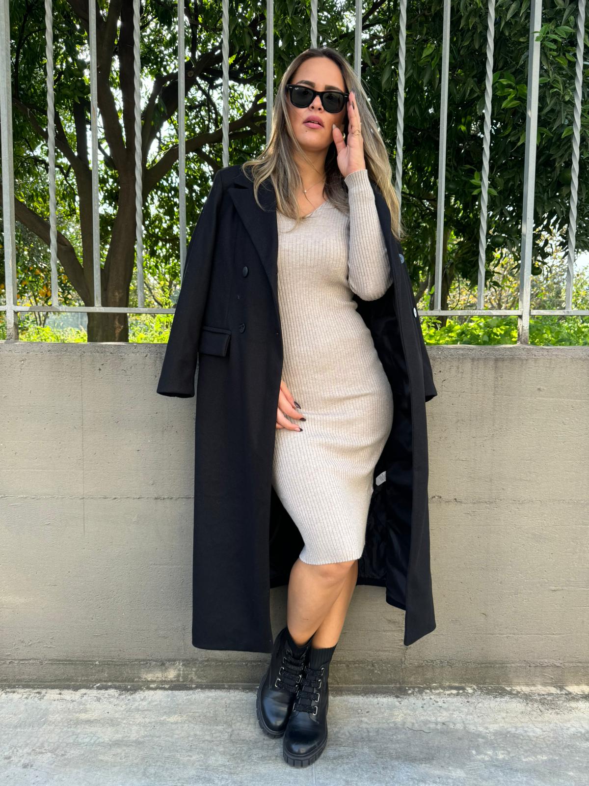 Cappotto lungo doppio petto tinta unita