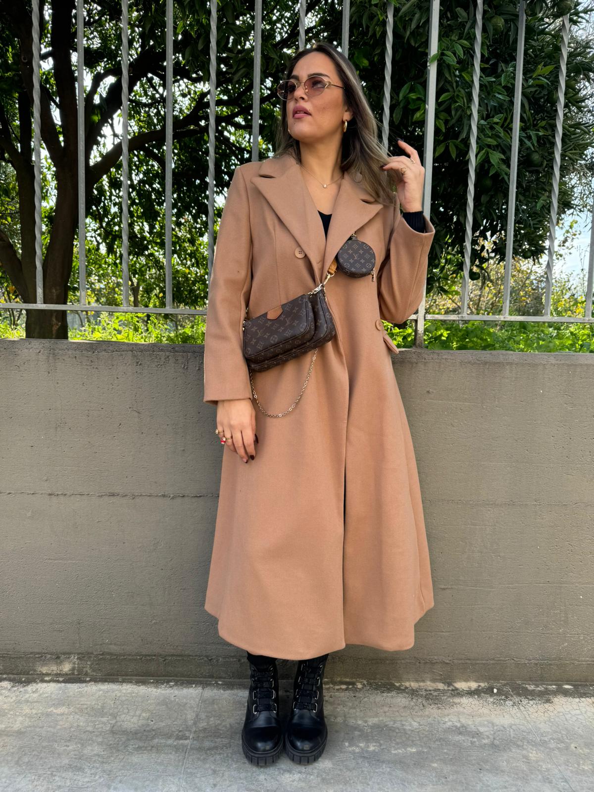 Cappotto lungo doppio petto tinta unita