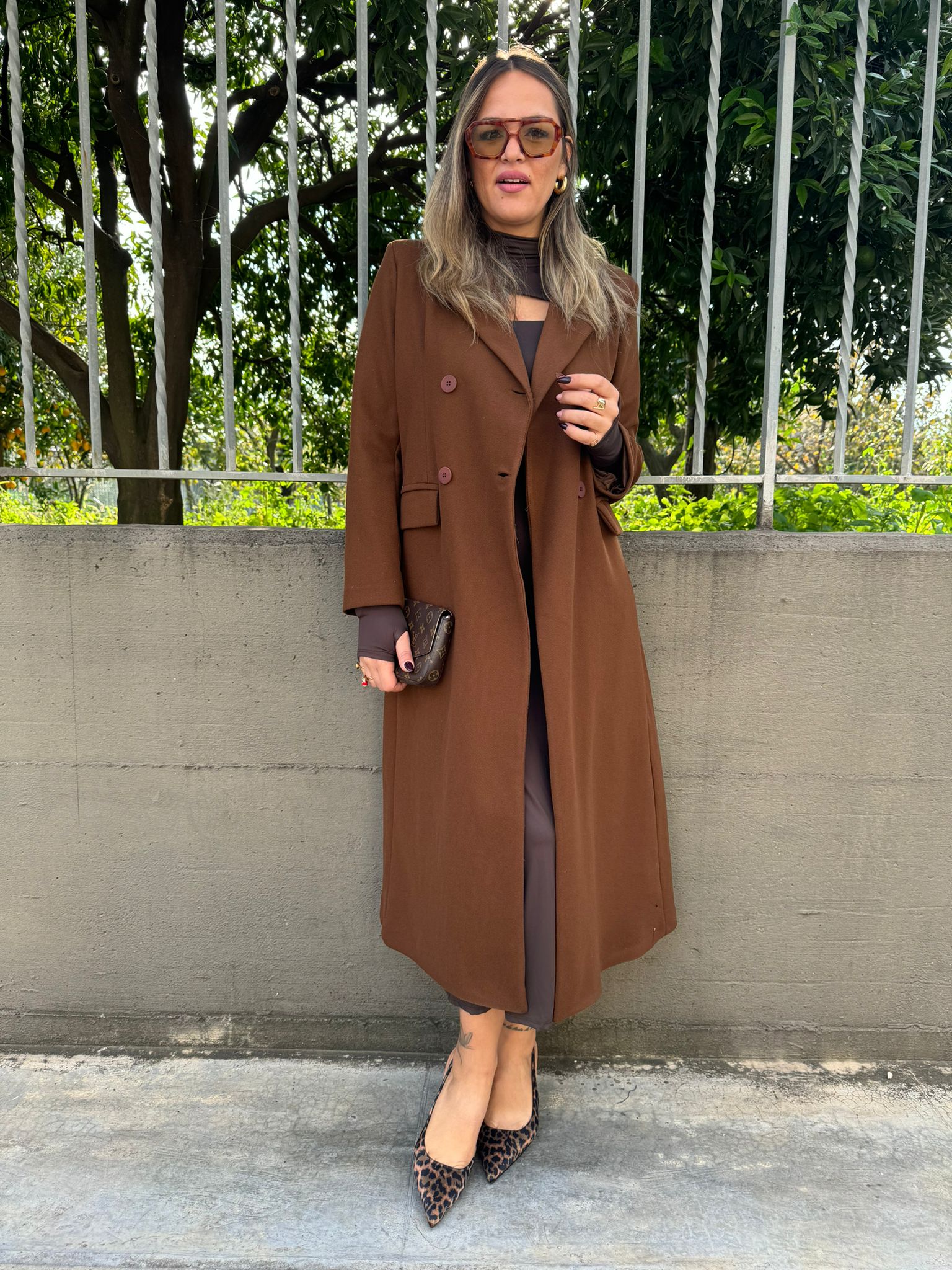 Cappotto lungo doppio petto tinta unita