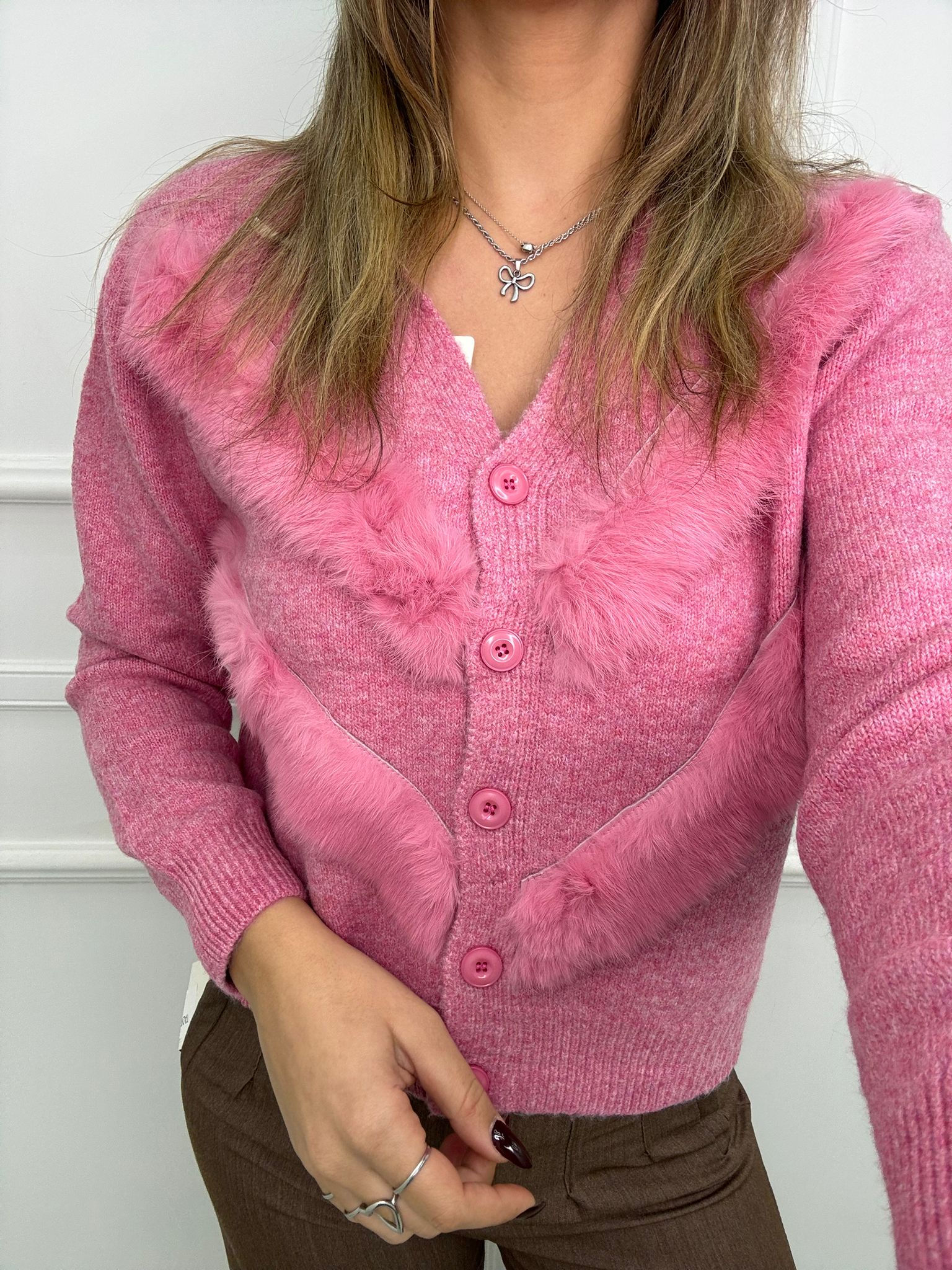 Cardigan con righe in pelo