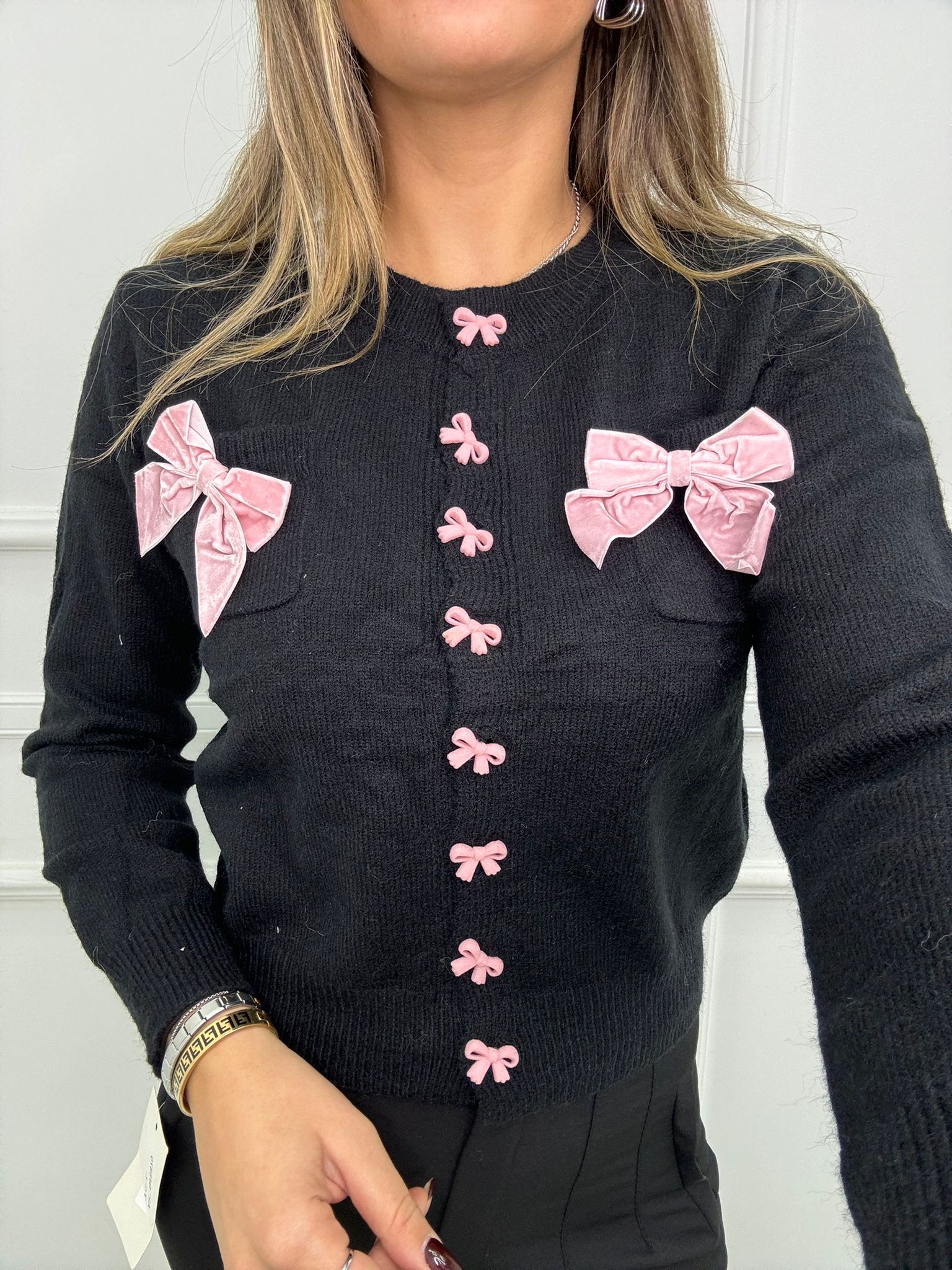 Cardigan con fiocchi in velluto