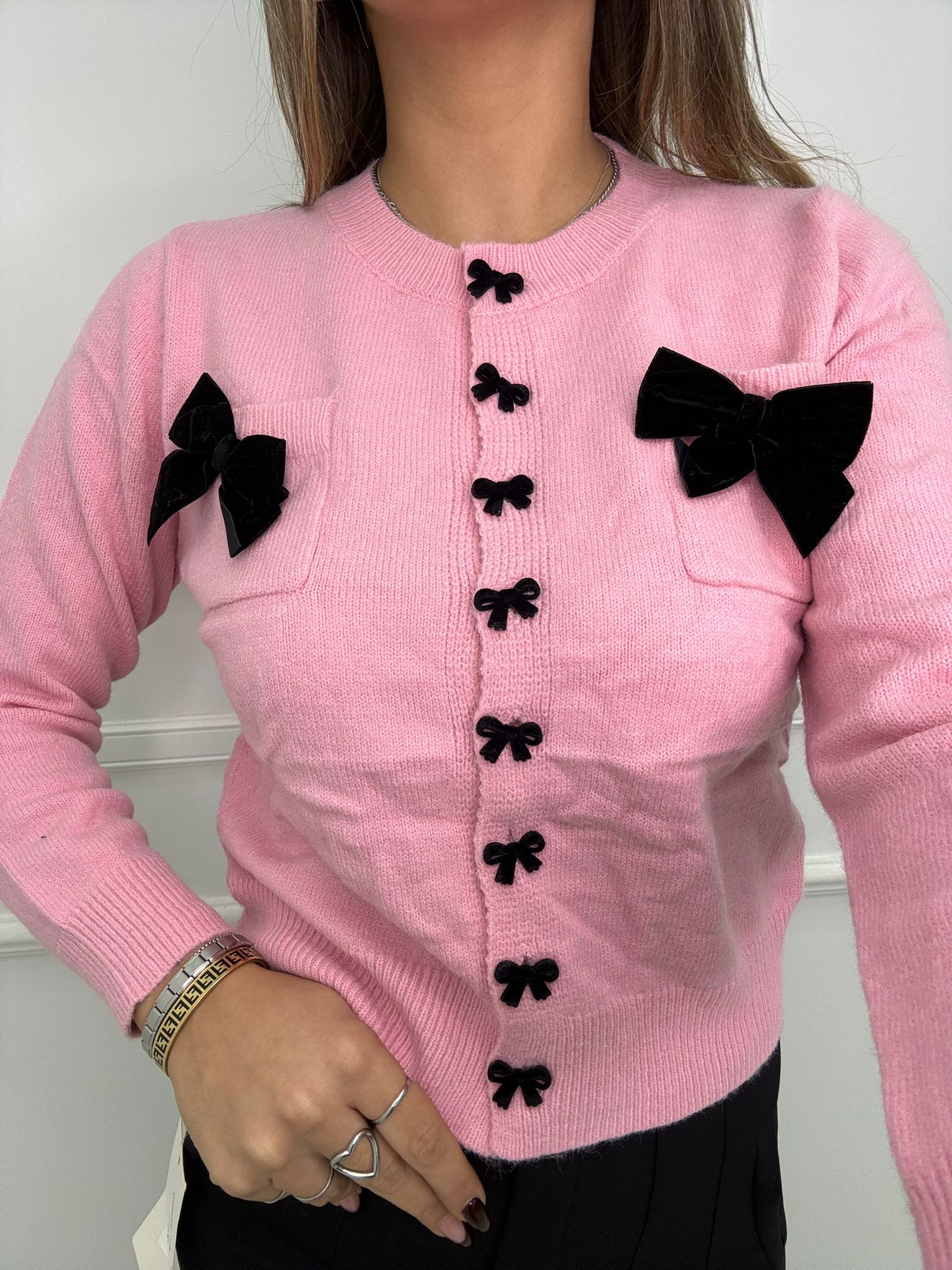 Cardigan con fiocchi in velluto