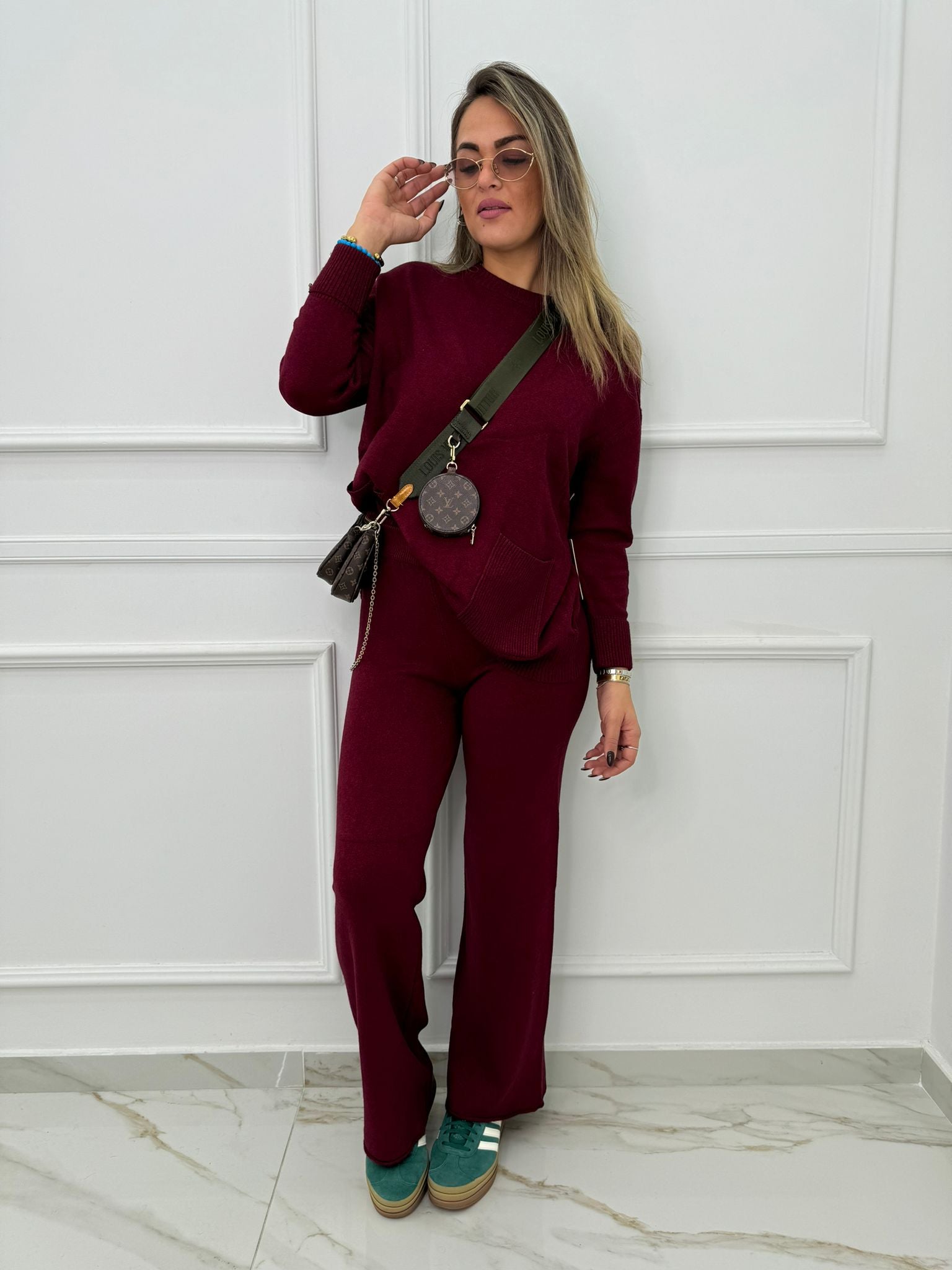 Coordinato 2 pezzi tinta unita con maglia lunga con tasconi