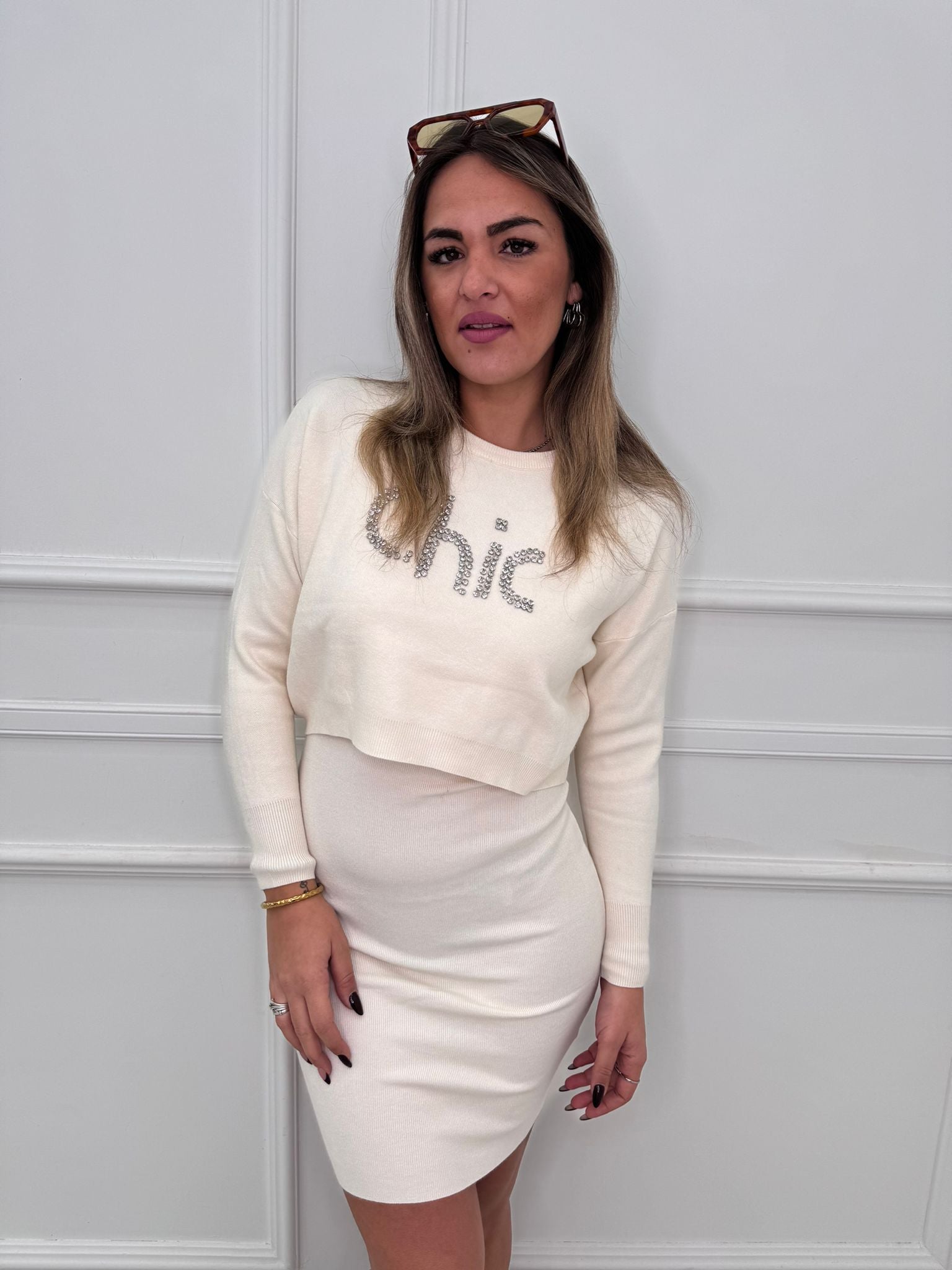 Coordinato 2 pezzi con vestito e maglia crop