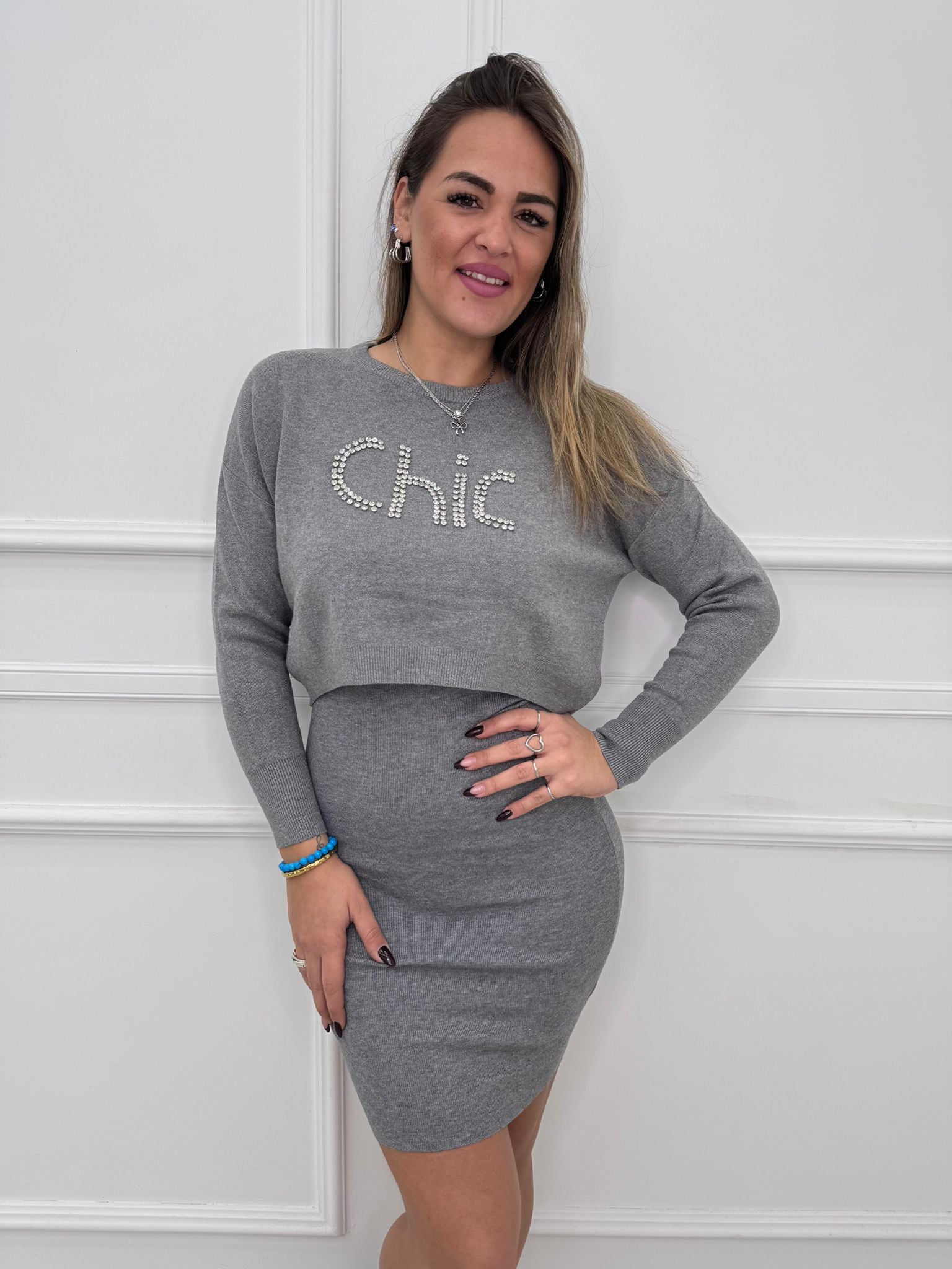 Coordinato 2 pezzi con vestito e maglia crop