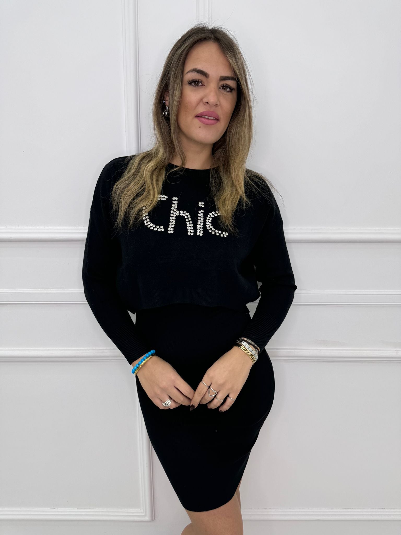 Coordinato 2 pezzi con vestito e maglia crop