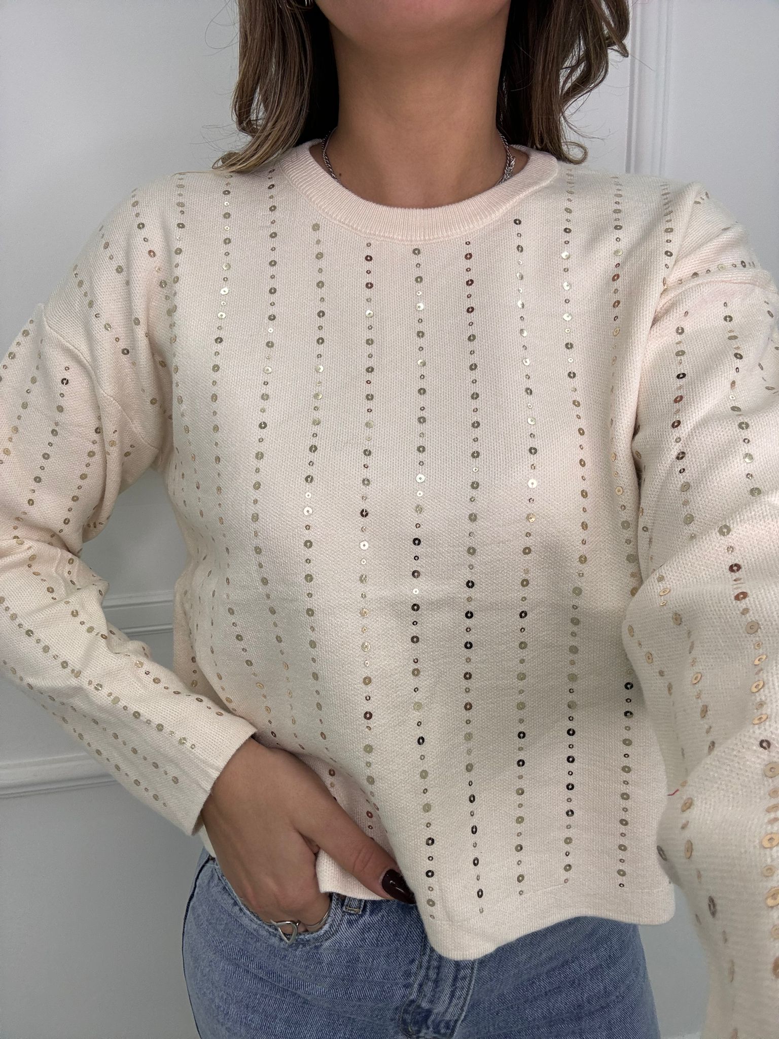 Maglione giro collo con paillettes