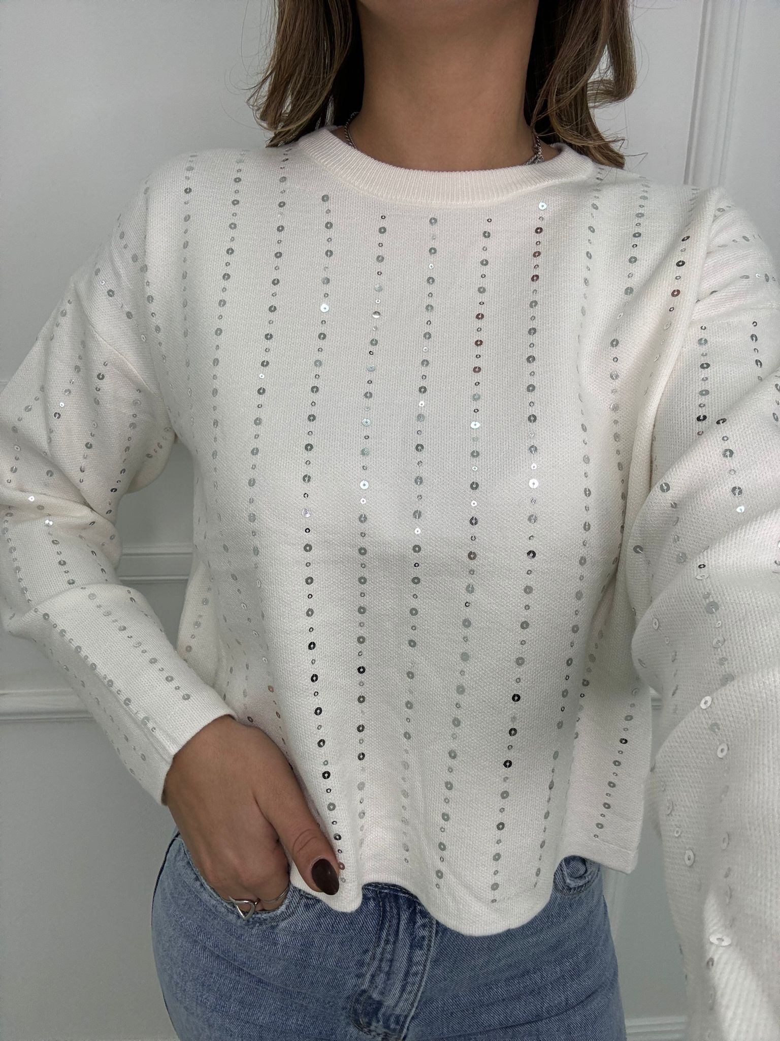 Maglione giro collo con paillettes