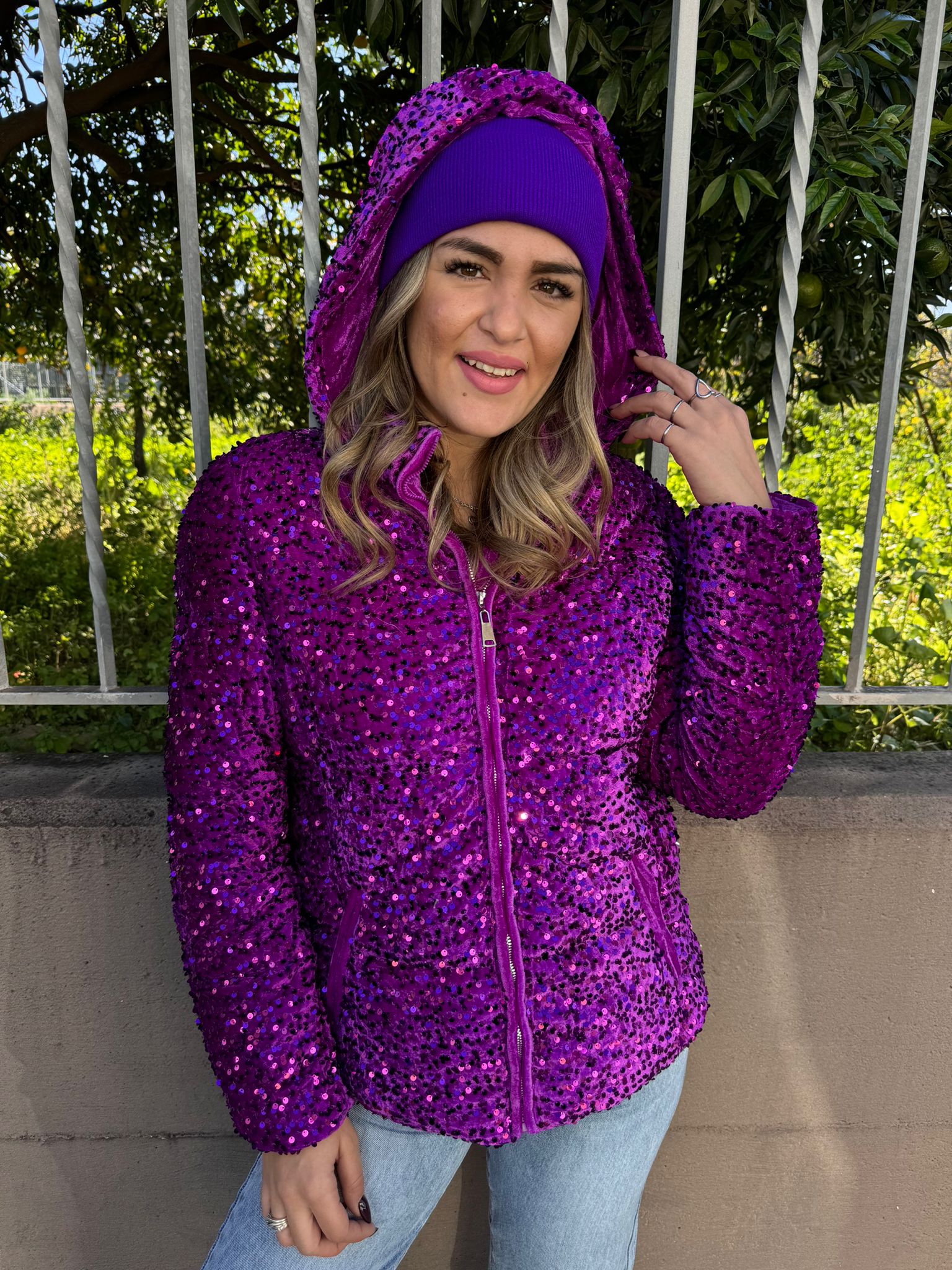 Giubbino imbottito con paillettes