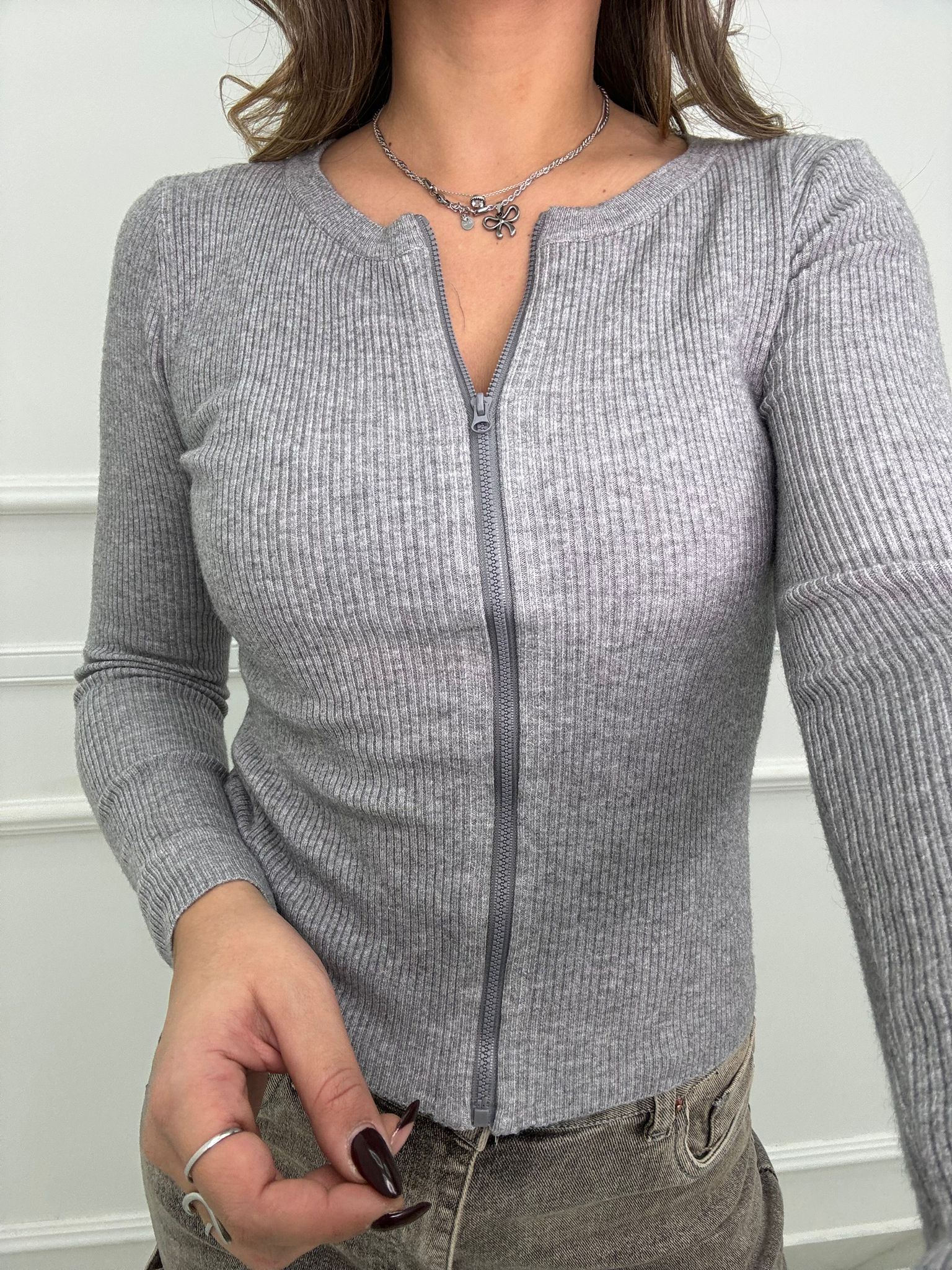 Cardigan giro collo con zip