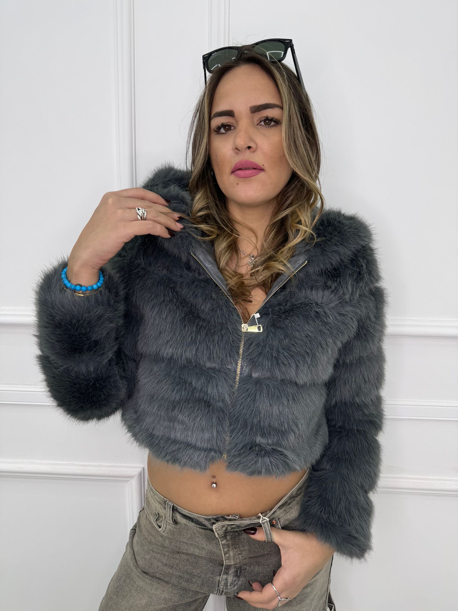 Pelliccia eco crop con zip