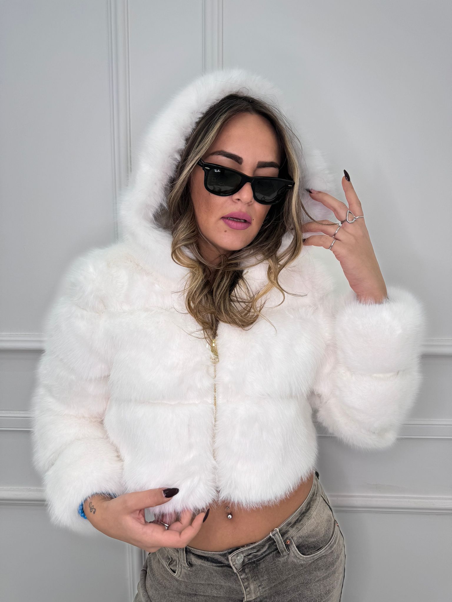 Pelliccia eco crop con zip