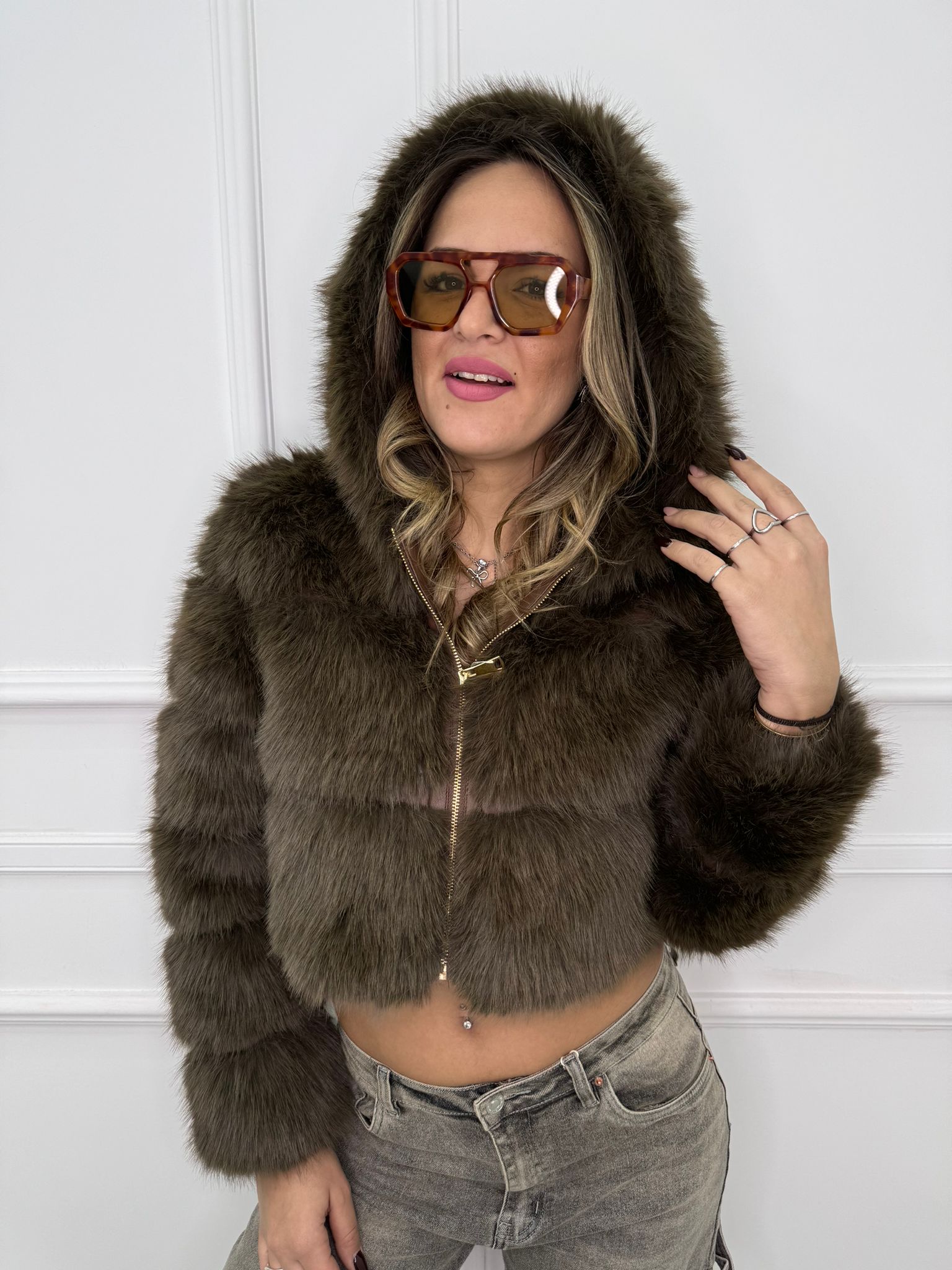 Pelliccia eco crop con zip