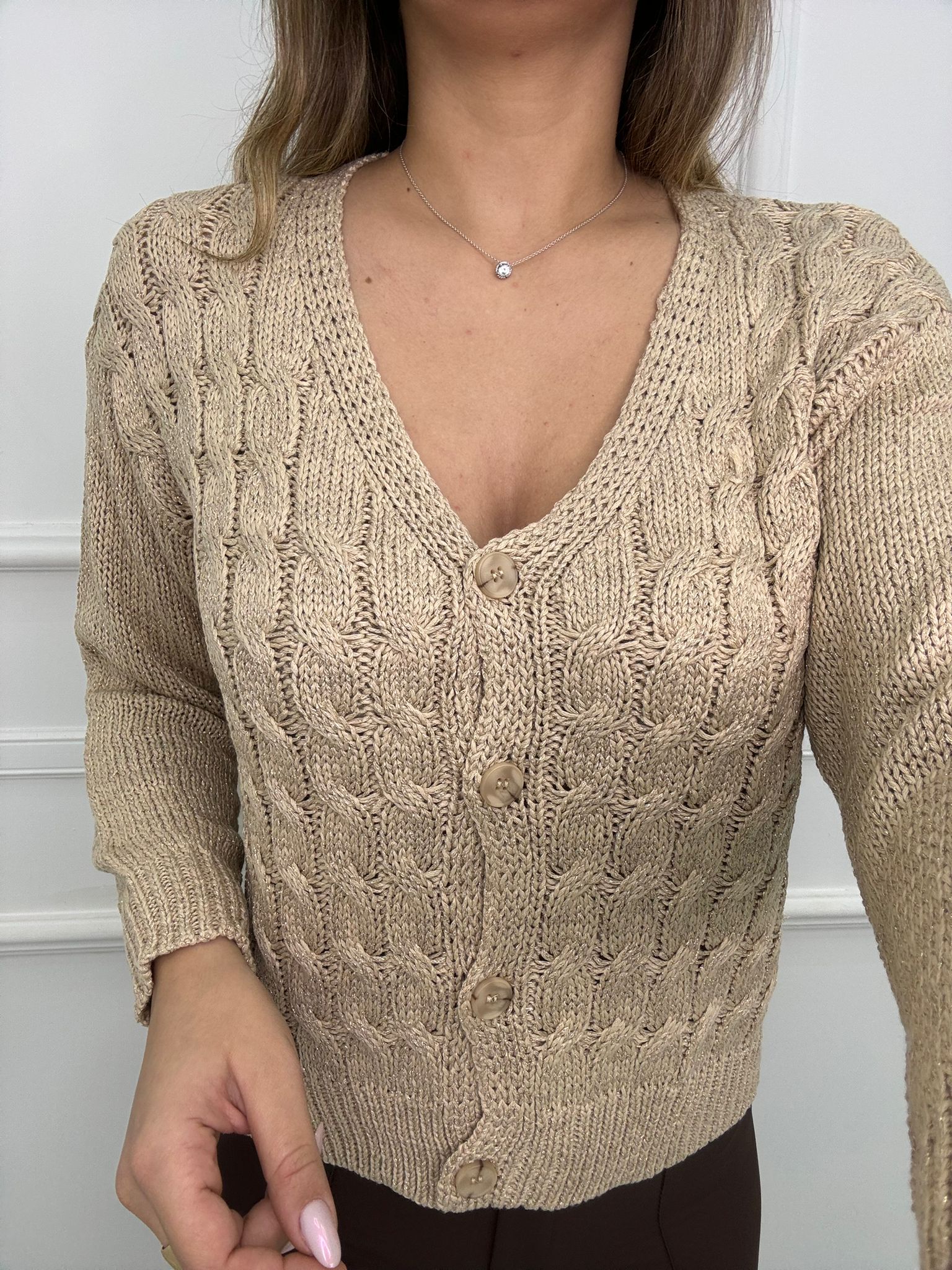 Cardigan lurex traforato trama treccia