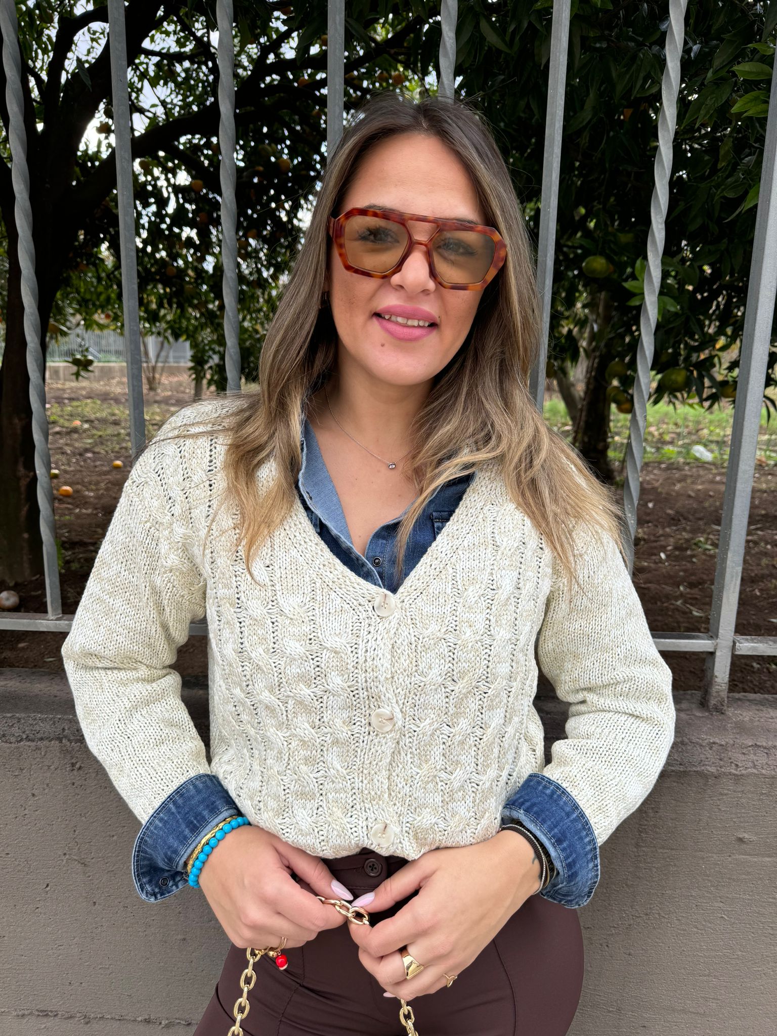 Cardigan lurex traforato trama treccia