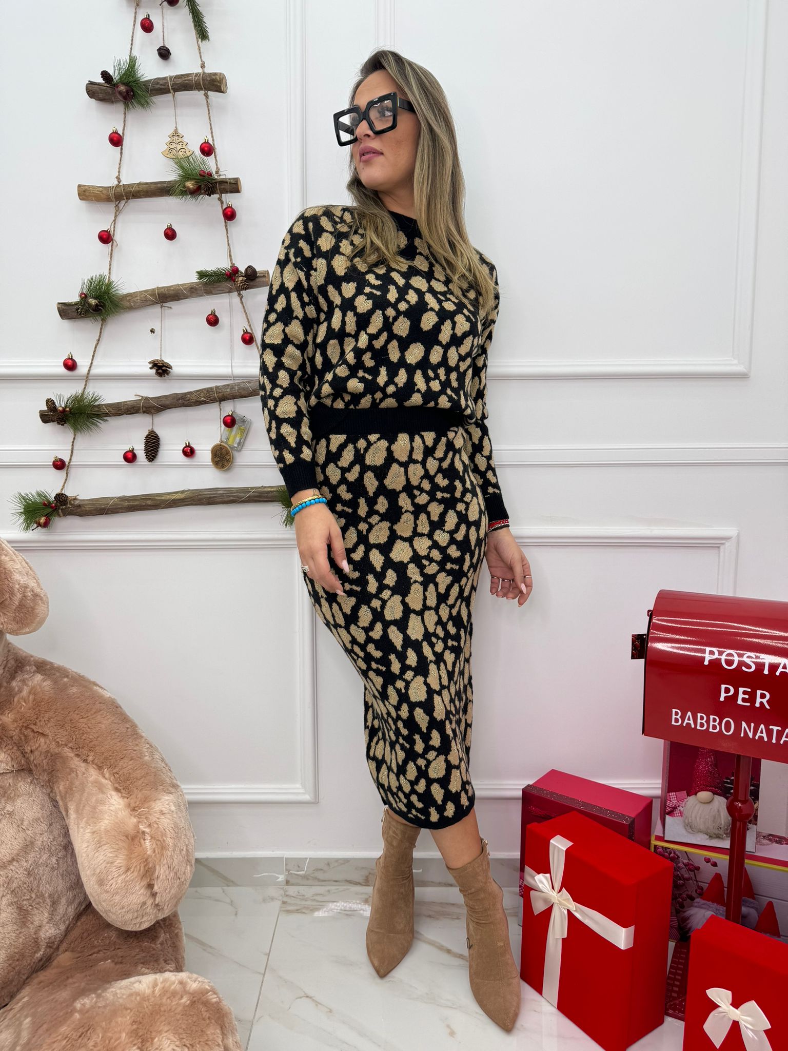 Coordinato 2 pezzi animalier con longuette