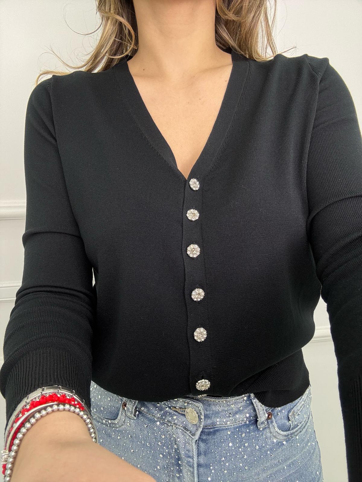 Cardigan in filo scollo a v con bottoni gioiello