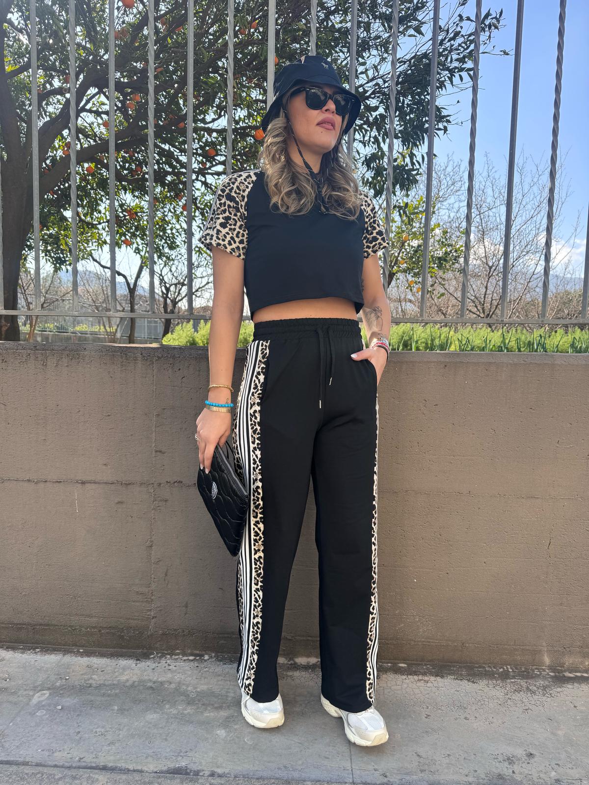Coordinato tuta 2 pezzi con inserti animalier