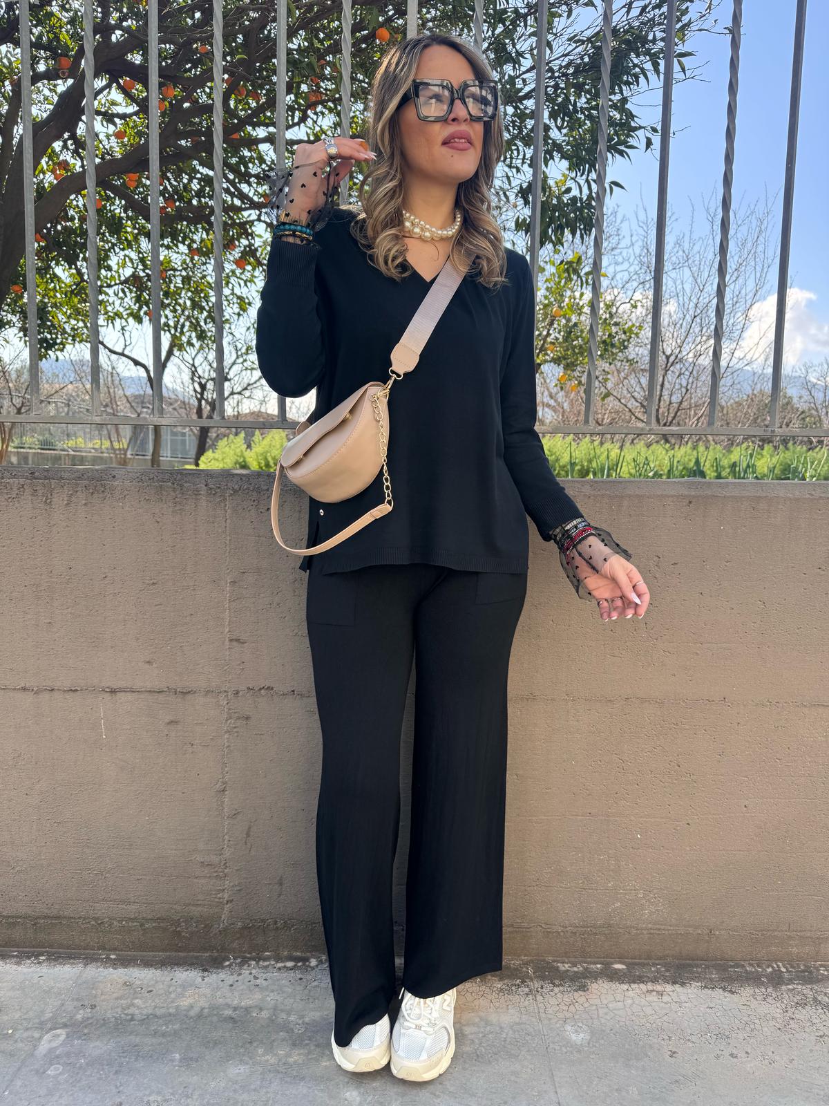 Coordinato in filo 2 pezzi con pantalone palazzo
