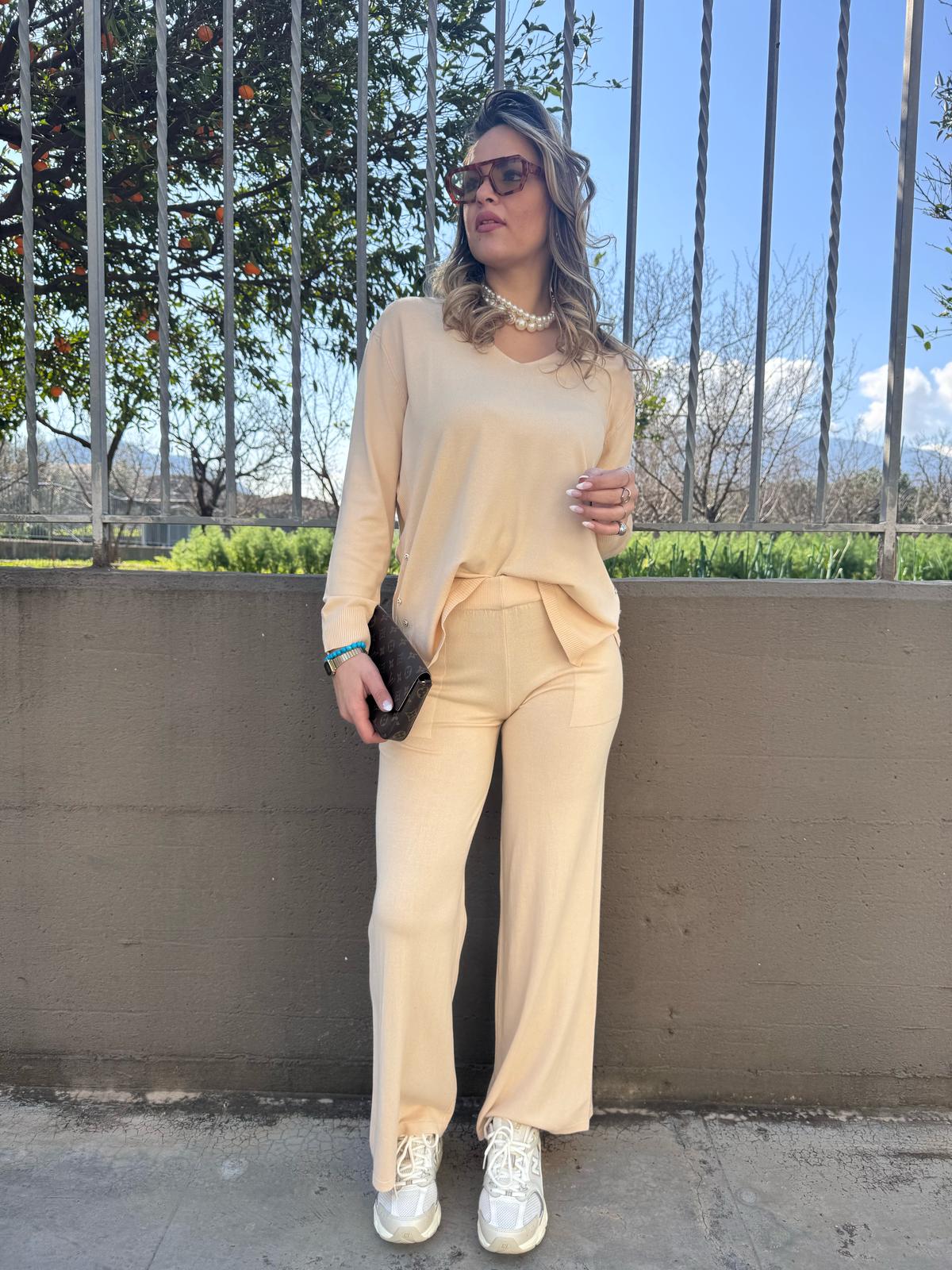 Coordinato in filo 2 pezzi con pantalone palazzo