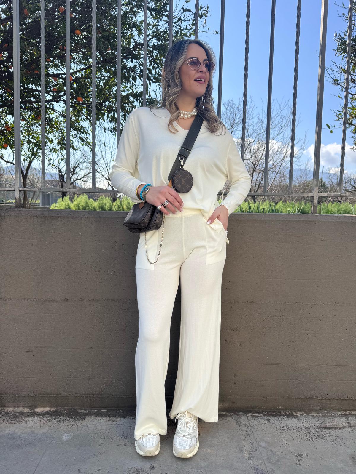 Coordinato in filo 2 pezzi con pantalone palazzo