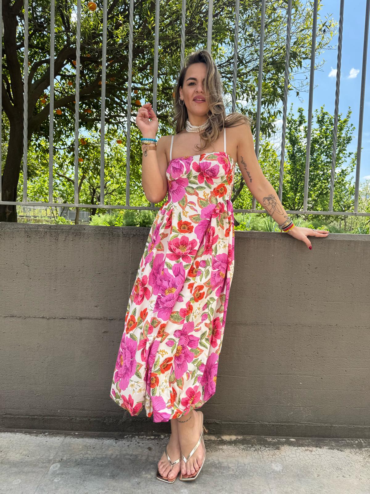 Vestito midi floreale a palloncino