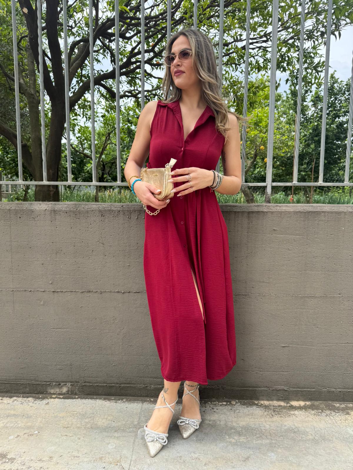 Vestito midi a camicia con schiena scoperta