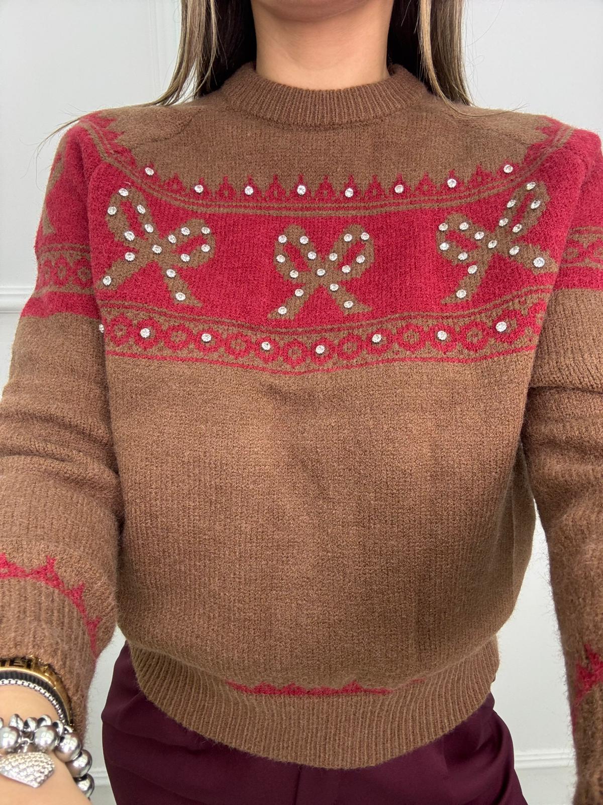 Maglione giro collo con fiocchi