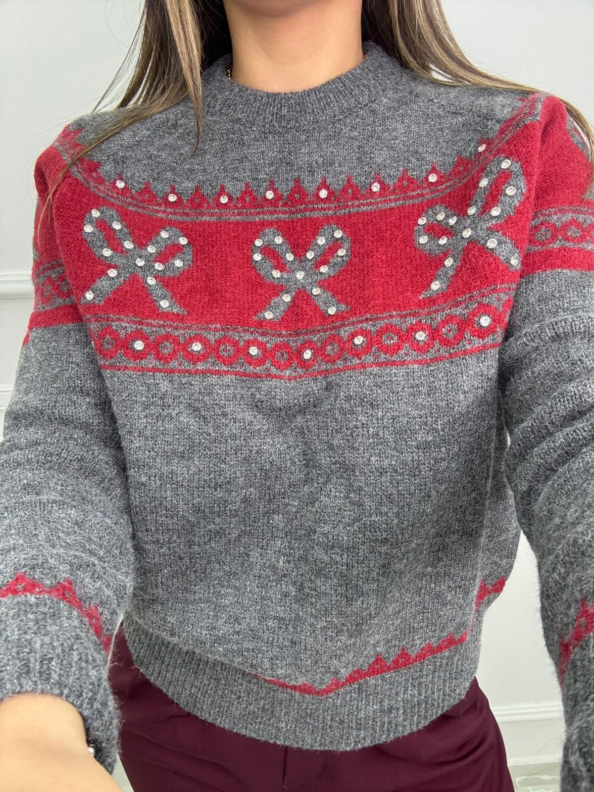 Maglione giro collo con fiocchi