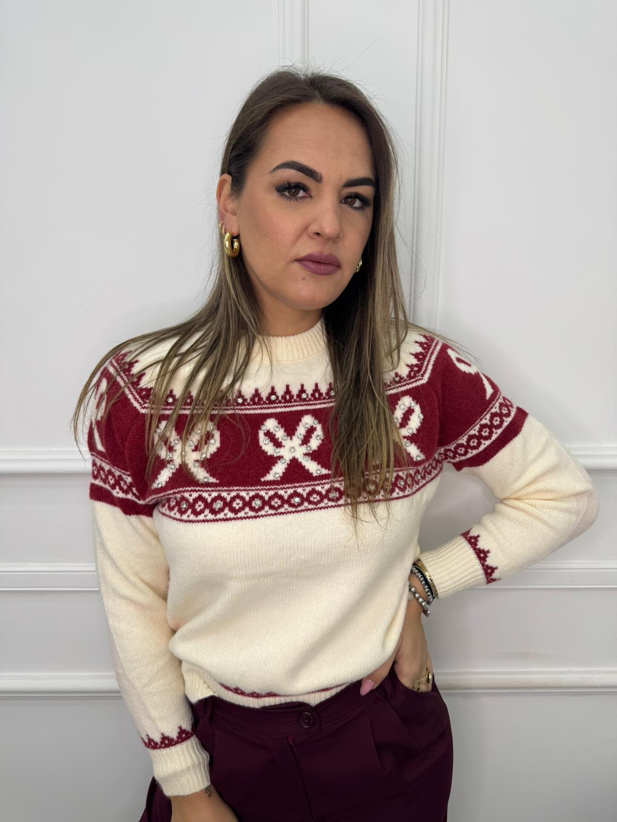 Maglione giro collo con fiocchi