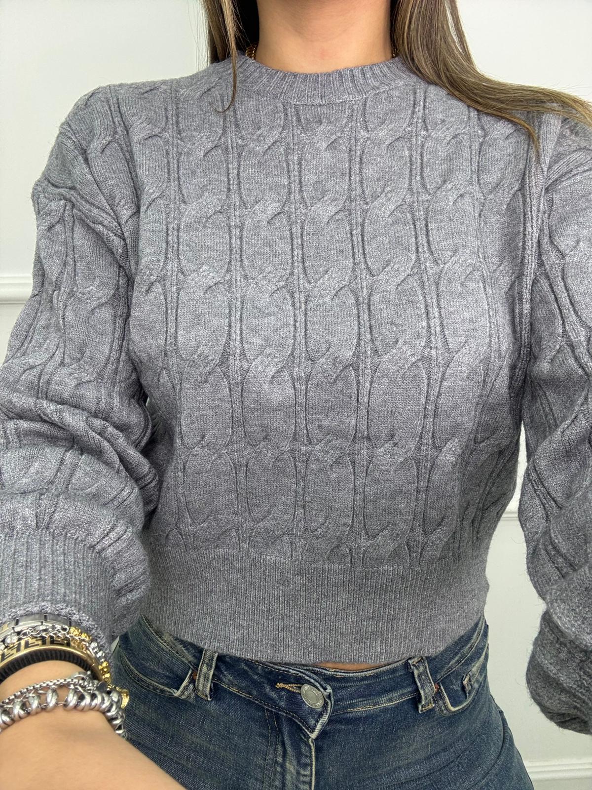 Maglione giro collo trama treccia