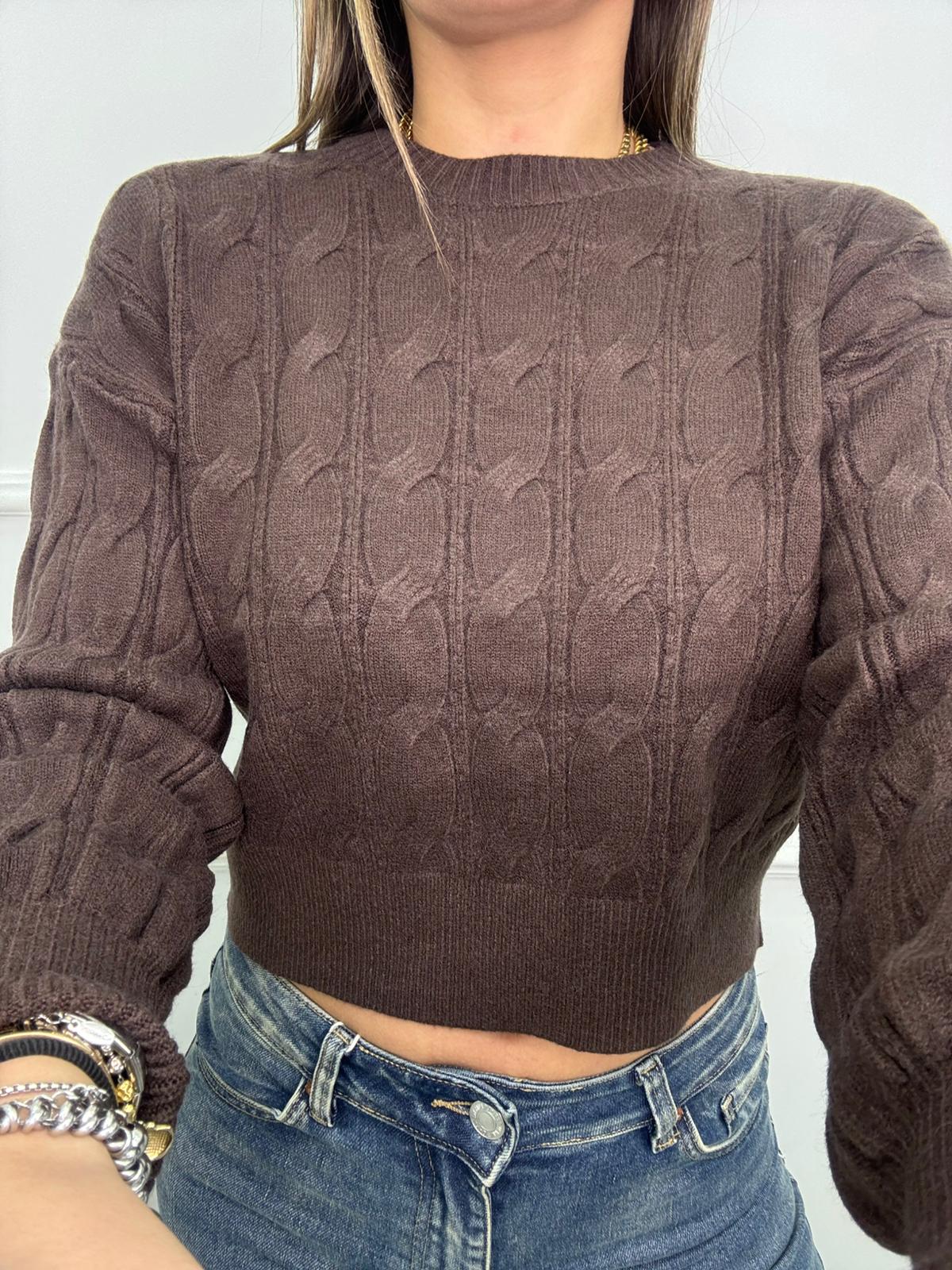 Maglione giro collo trama treccia