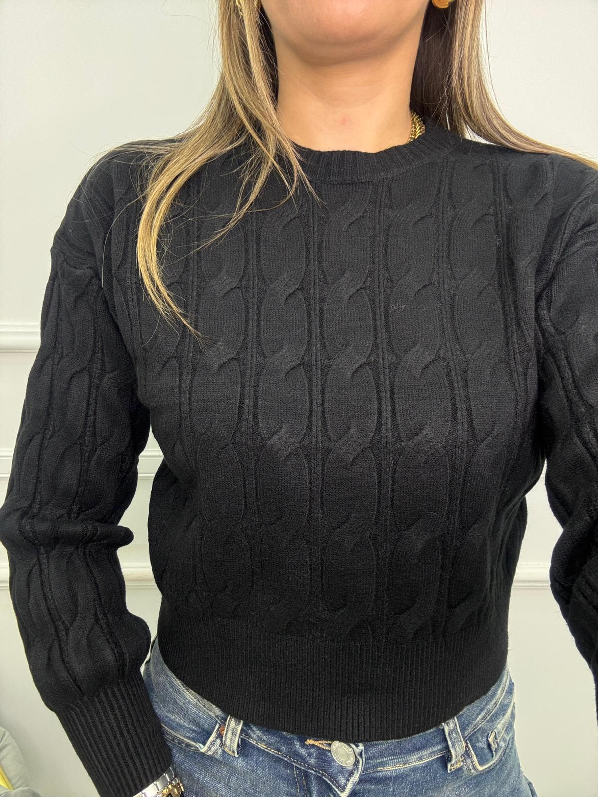 Maglione giro collo trama treccia