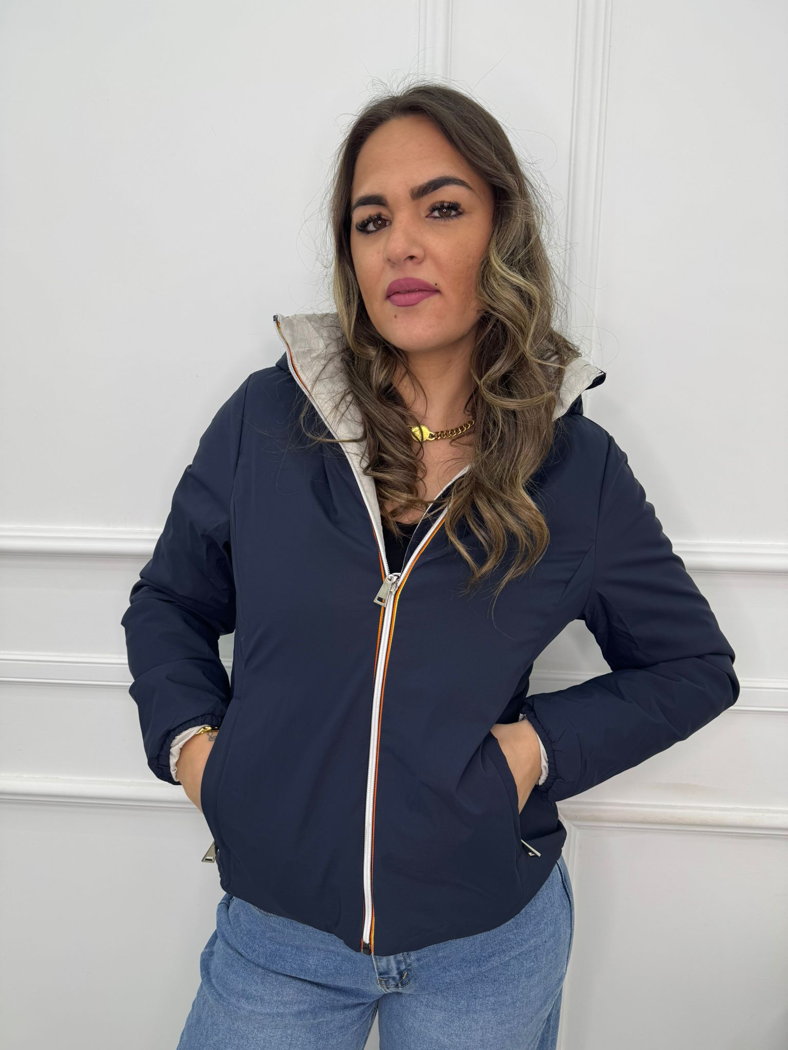 Giubbino double face con cappuccio