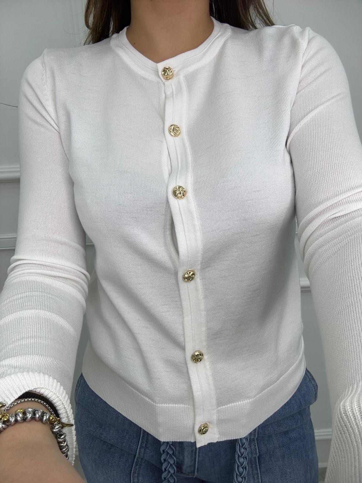 Cardigan giro collo con bottoni oro