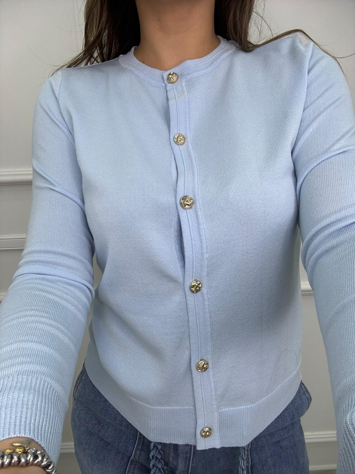 Cardigan giro collo con bottoni oro