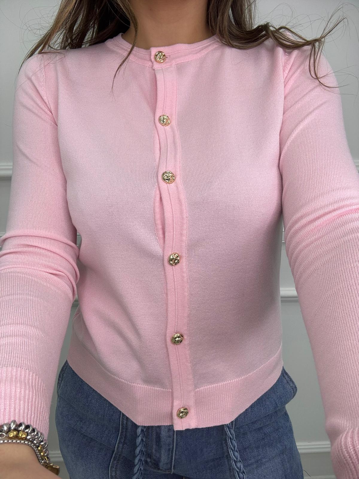Cardigan giro collo con bottoni oro