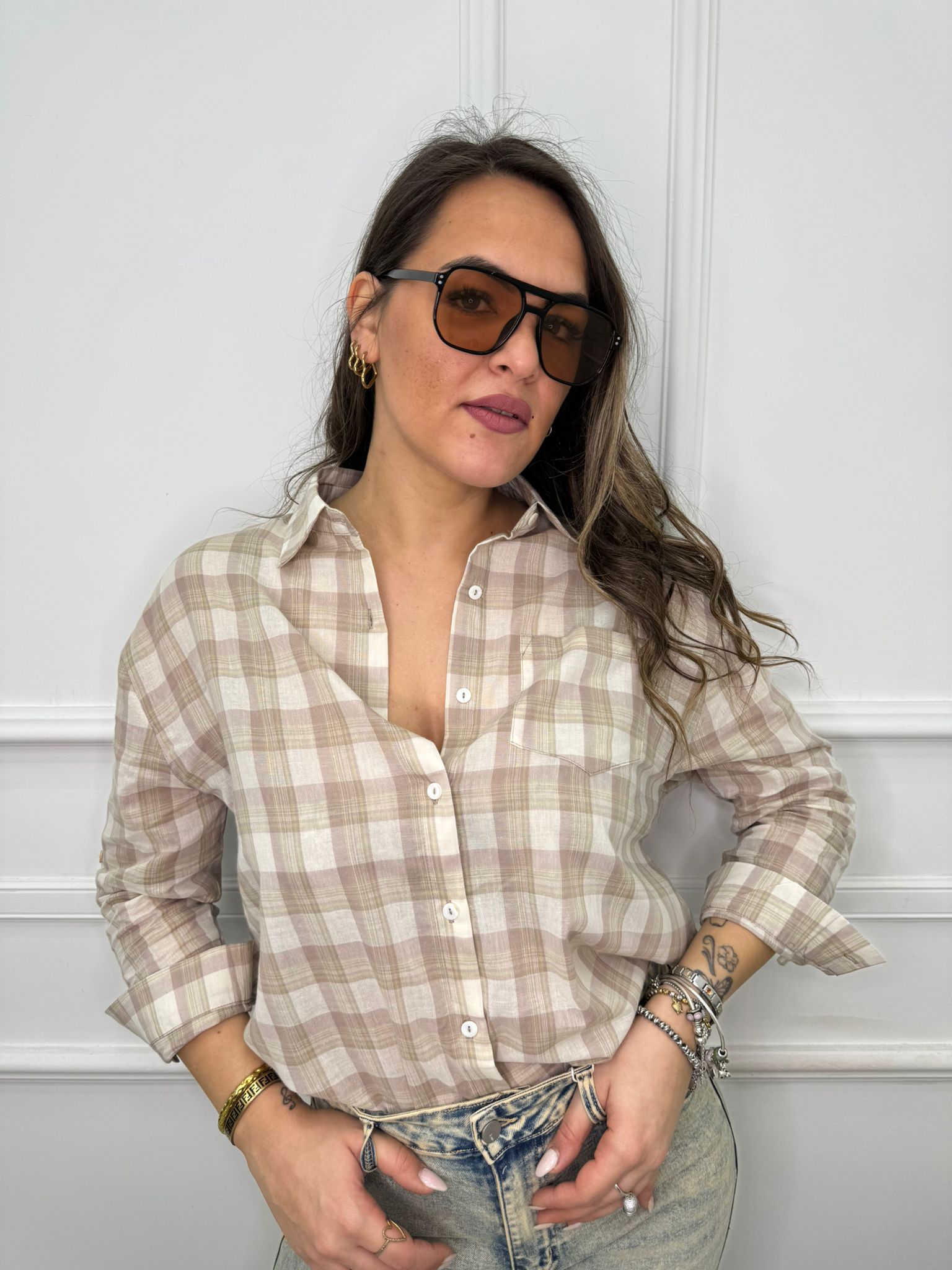 Camicia over velata a quadri