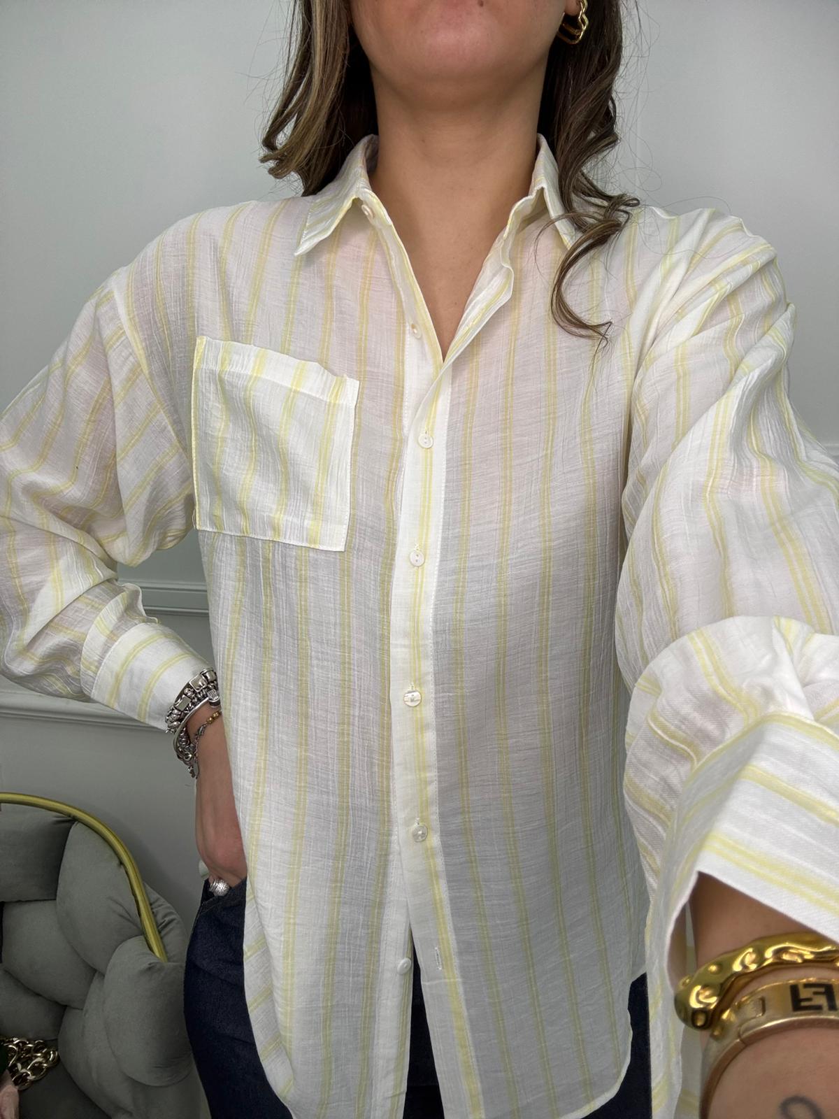 Camicia over a righe con tasca laterale