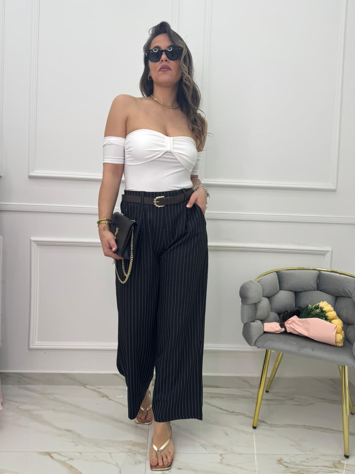 Pantalone palazzo a righe con cintura